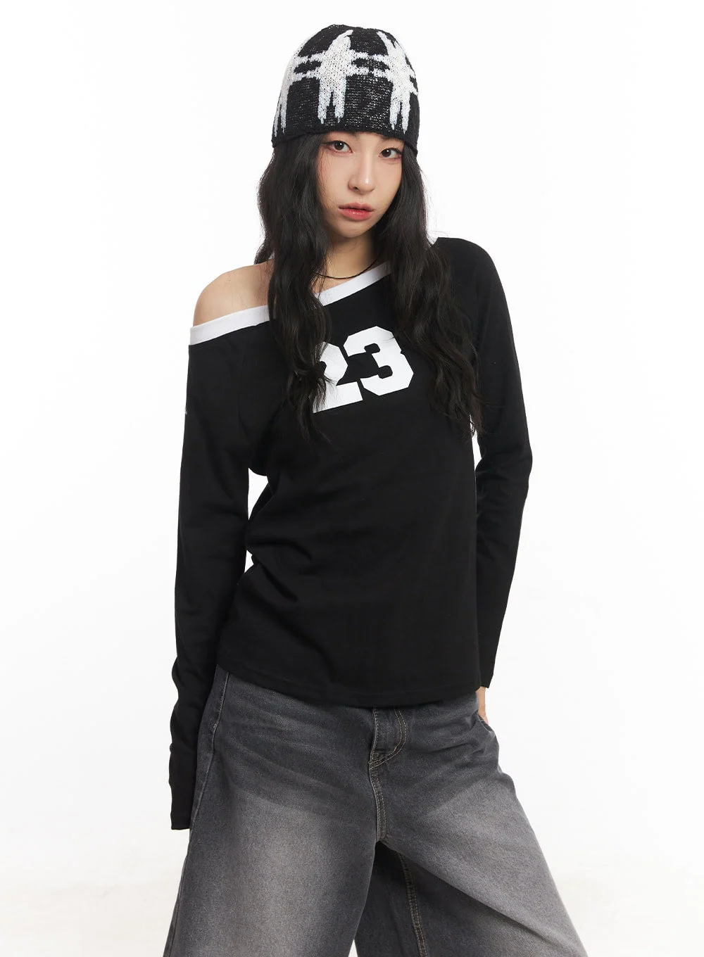 23 Graphic Off-Shoulder Long-Sleeve Top CA504 - Image 13