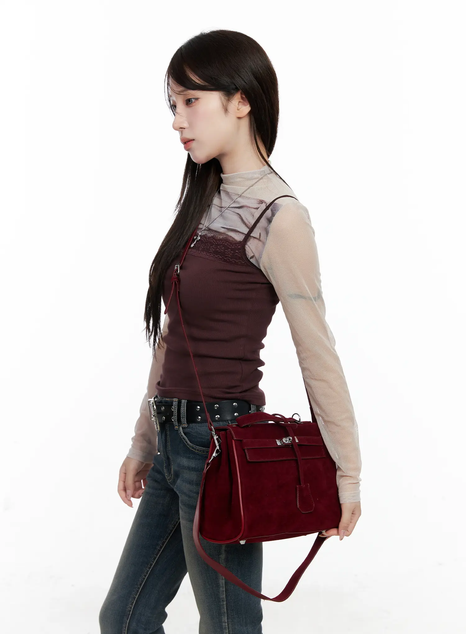 3-Way Suede Crossbody Bag CO521 - Image 4