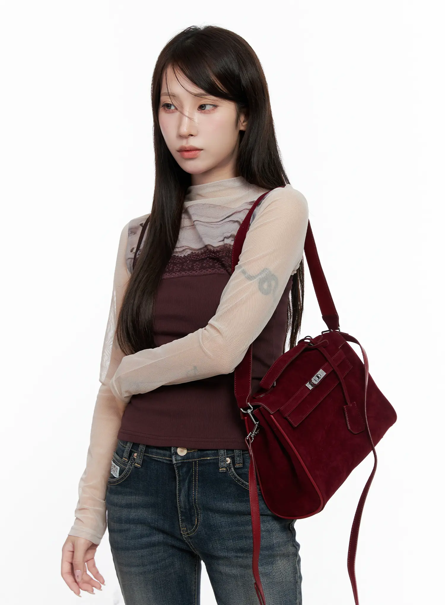 3-Way Suede Crossbody Bag CO521 - Image 5