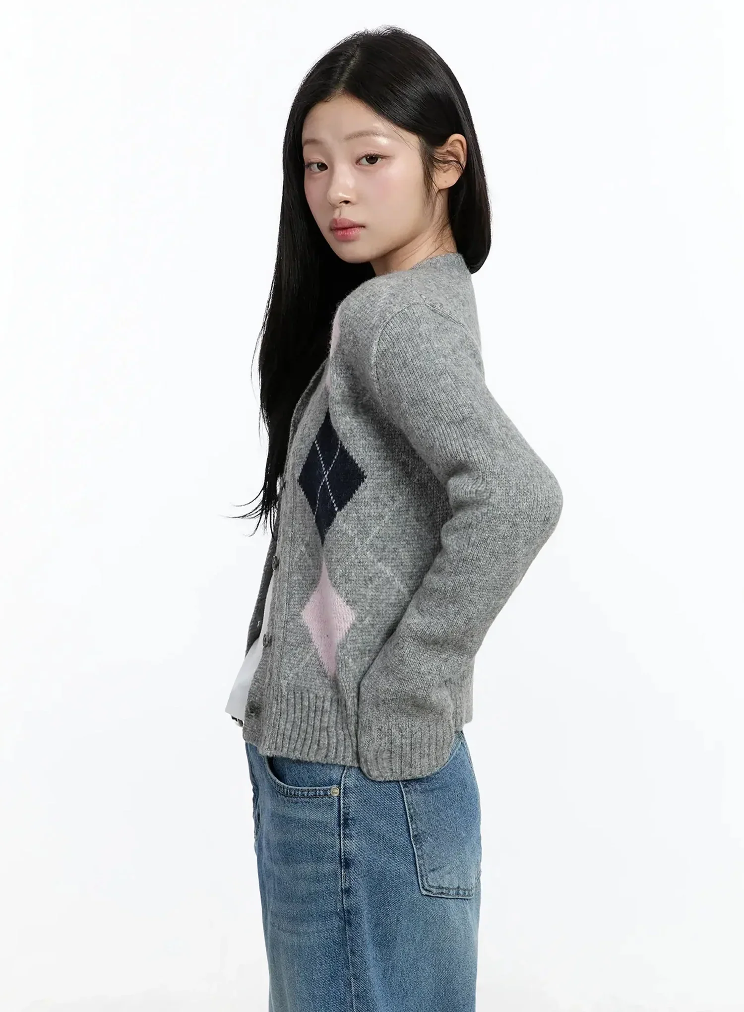 Argyle Pattern Knit Cardigan IM519 - Image 8