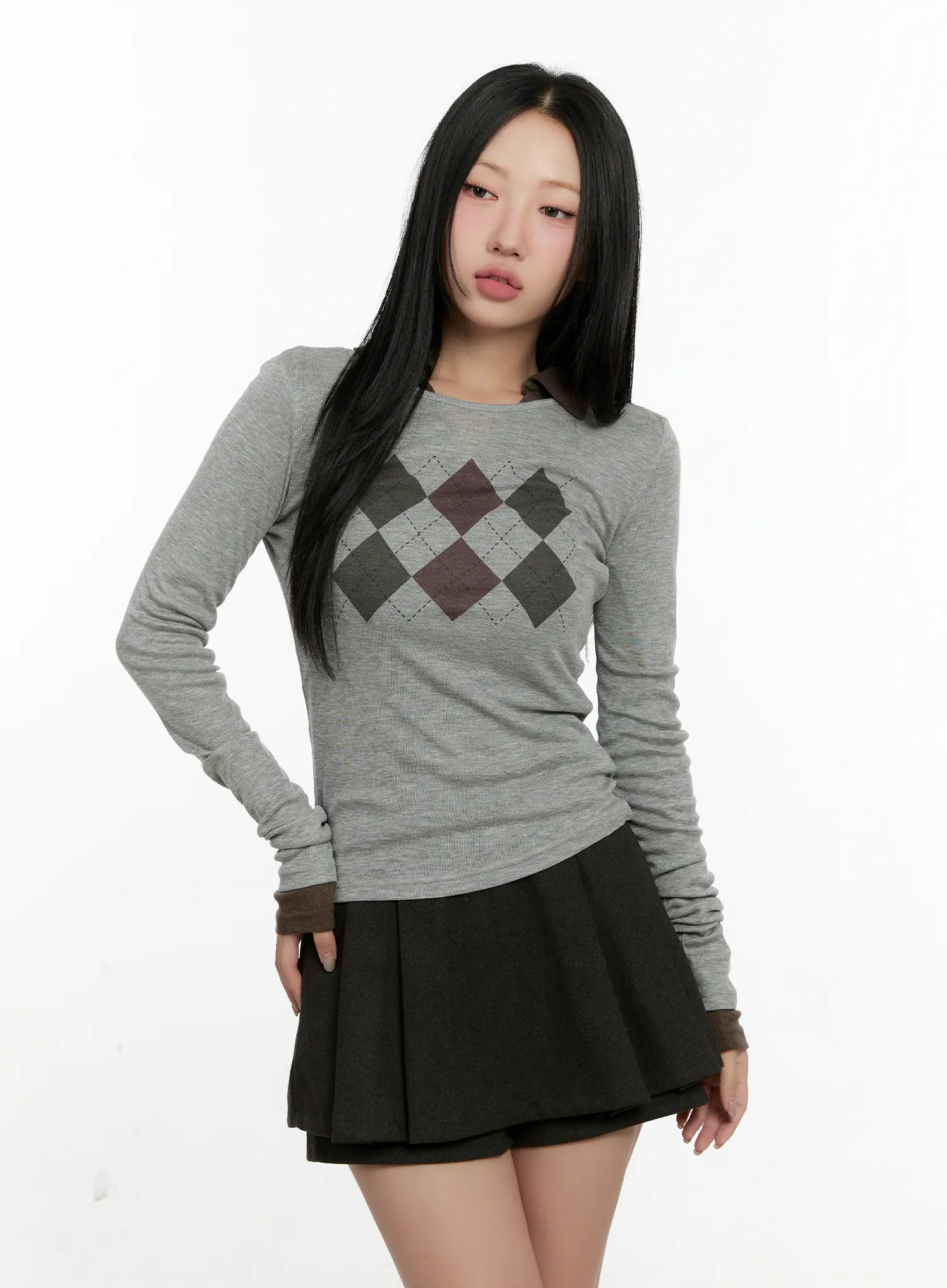 Argyle Pattern Long Sleeve Tee CN505 - Image 9
