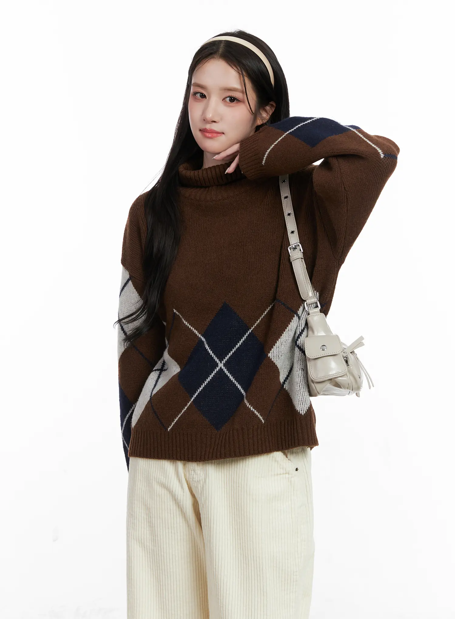 Argyle Turtleneck Knit Sweater CN526 - Image 2