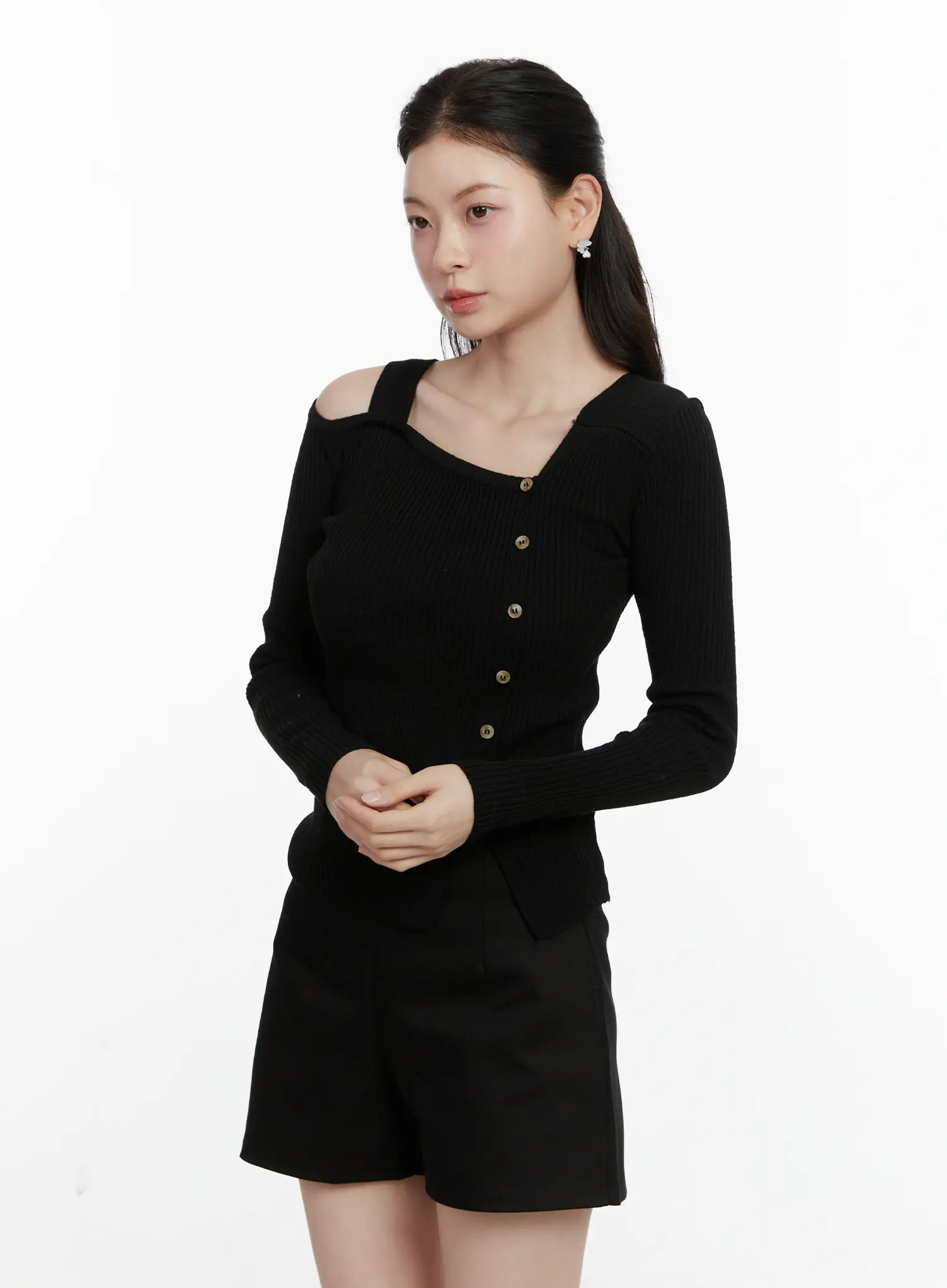 Asymmetric Button Long Sleeve Knit Top F502 - Image 9