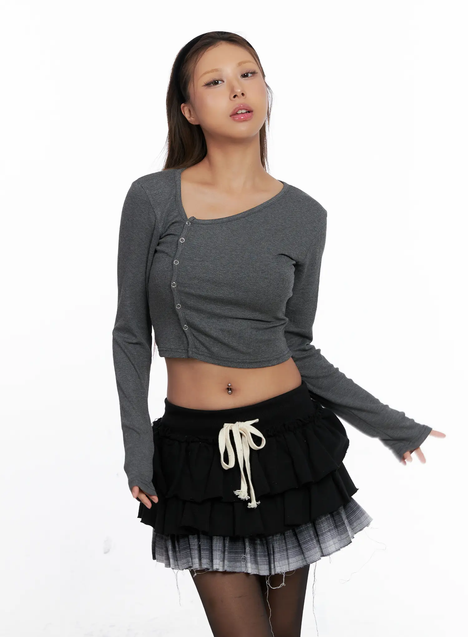 Asymmetric Button Ribbed Crop Top CS524 - Image 8