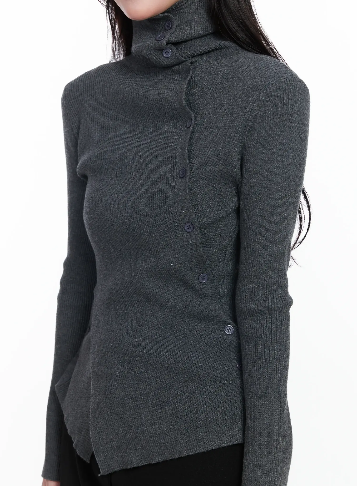Asymmetric Buttoned Knit Top IJ529 - Image 7