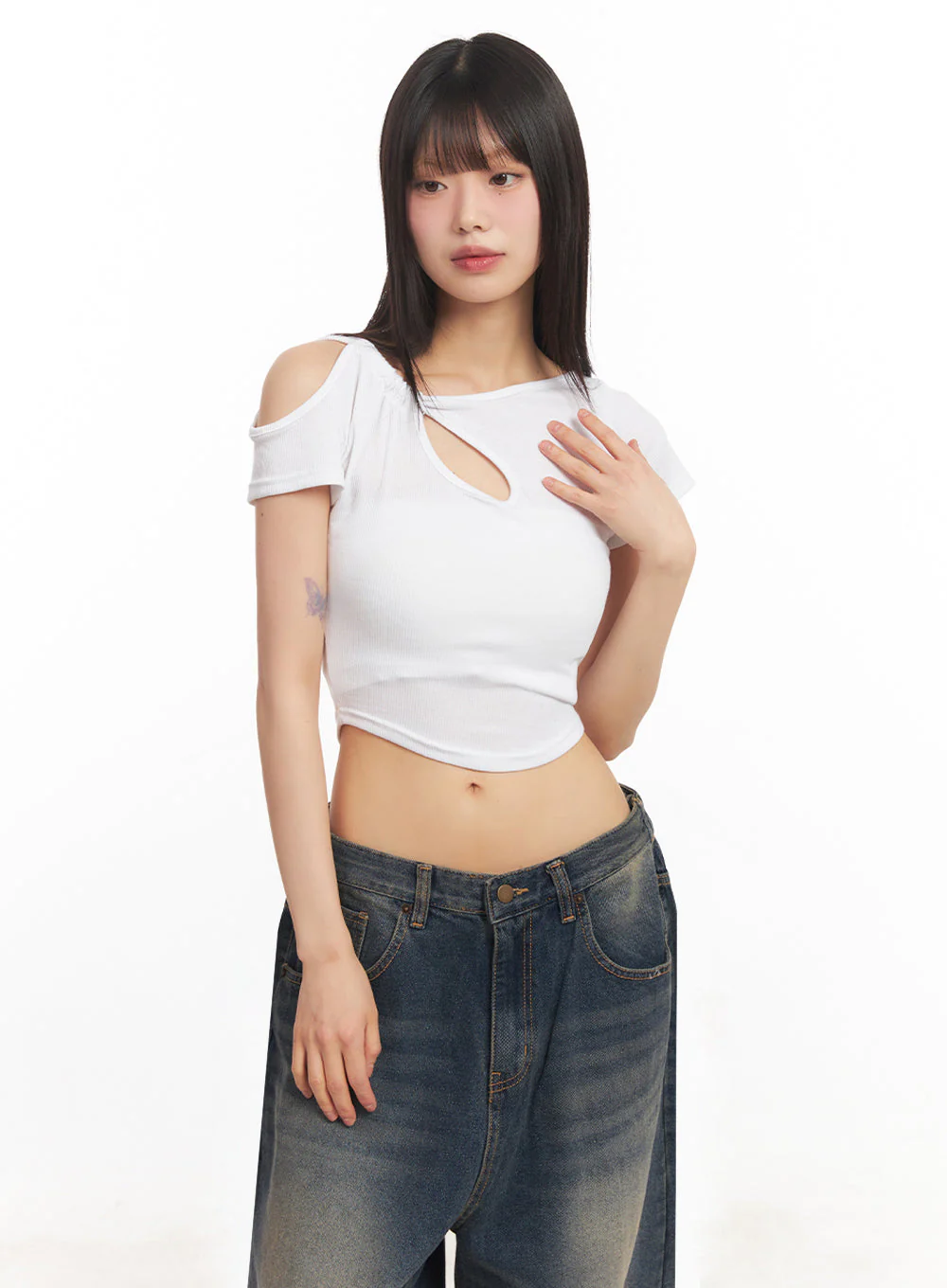 Asymmetric Cut-Out Crop Top IY502 - Image 2