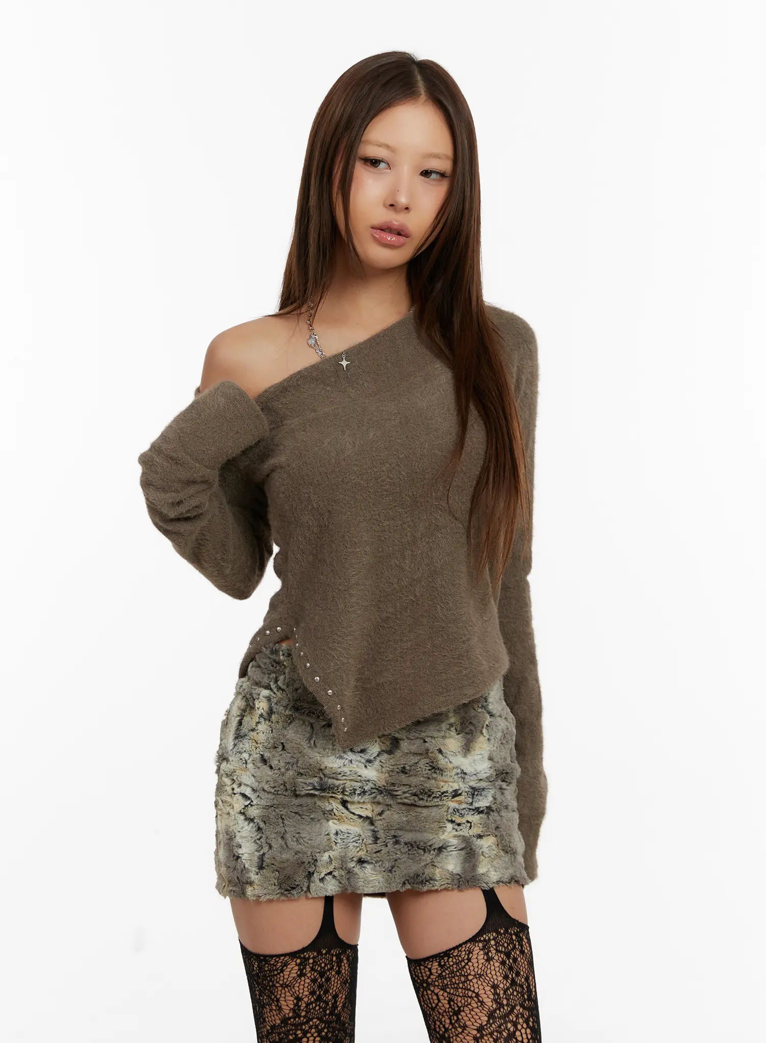 Asymmetric Fluffy Stud Sweater CD517 - Image 2
