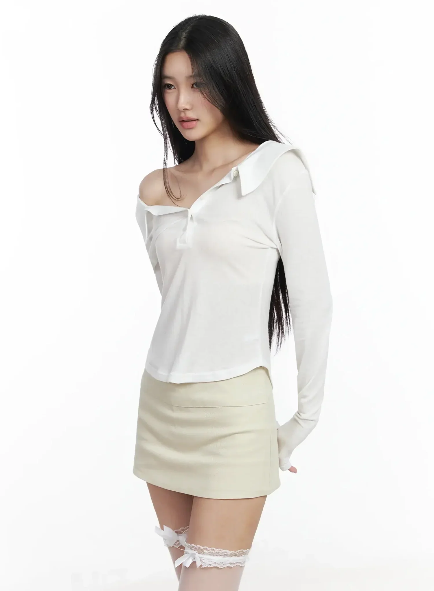 Asymmetric Off-Shoulder Collar Top IM503 - Image 2