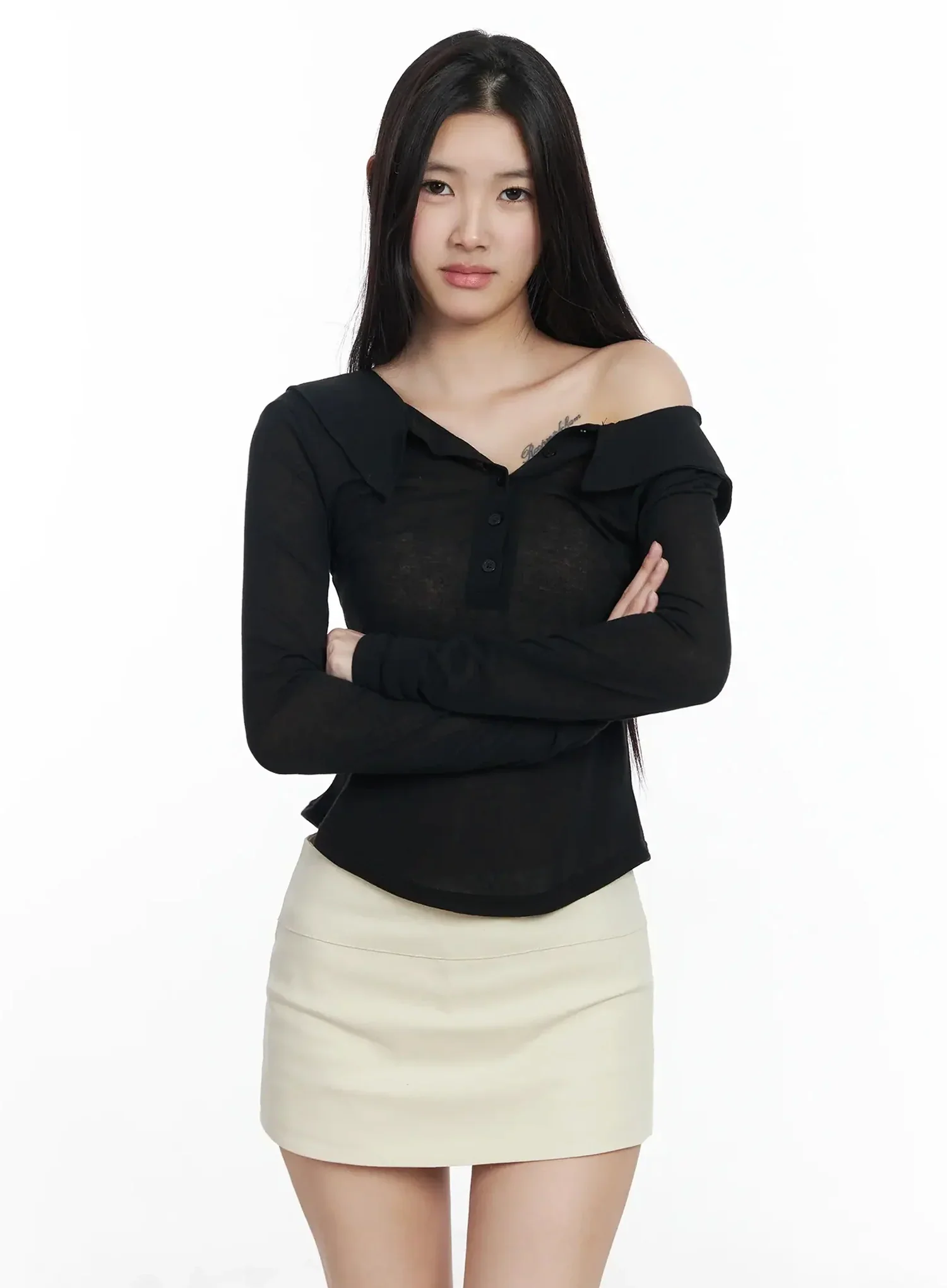 Asymmetric Off-Shoulder Collar Top IM503 - Image 8