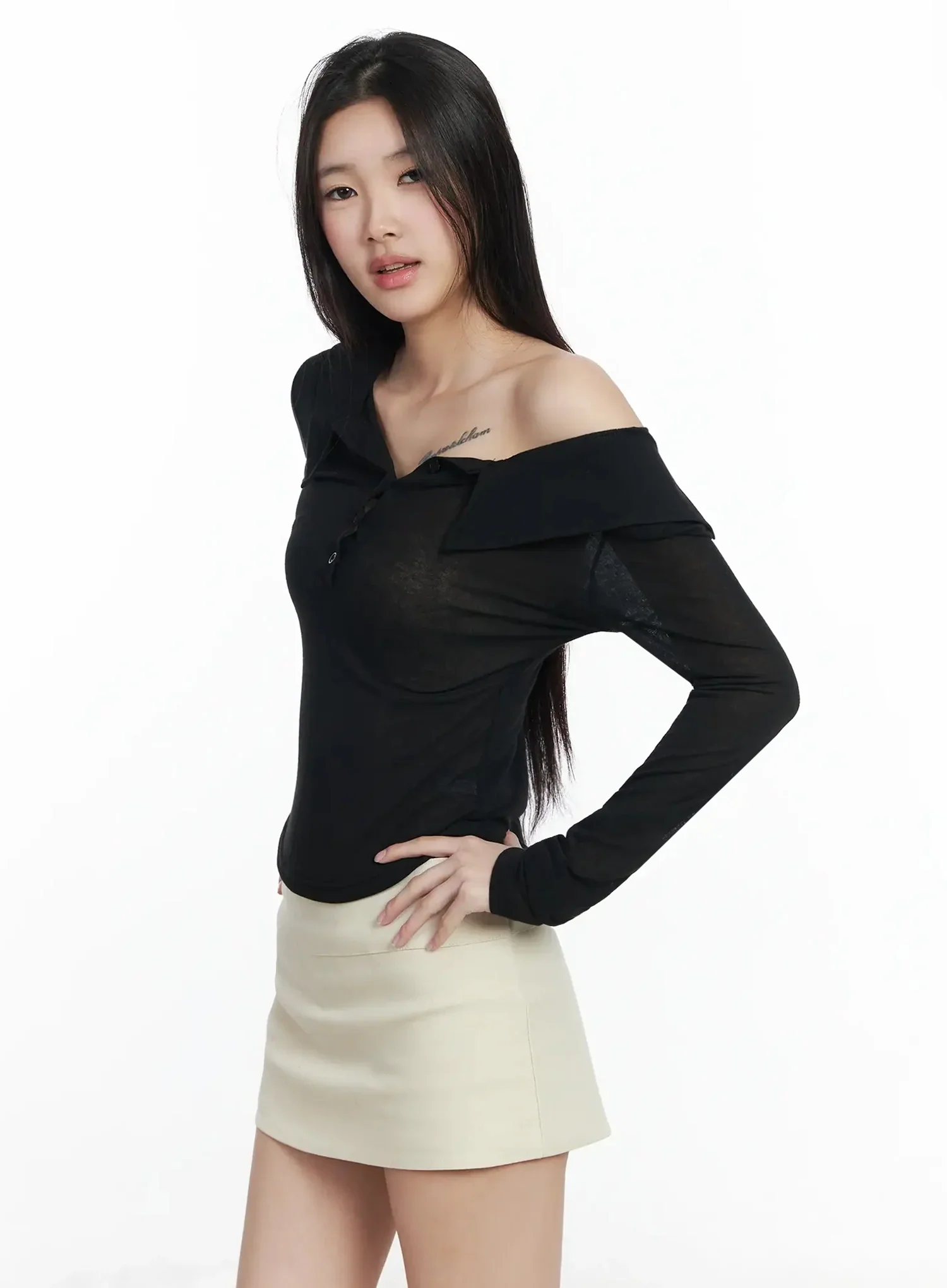 Asymmetric Off-Shoulder Collar Top IM503 - Image 9