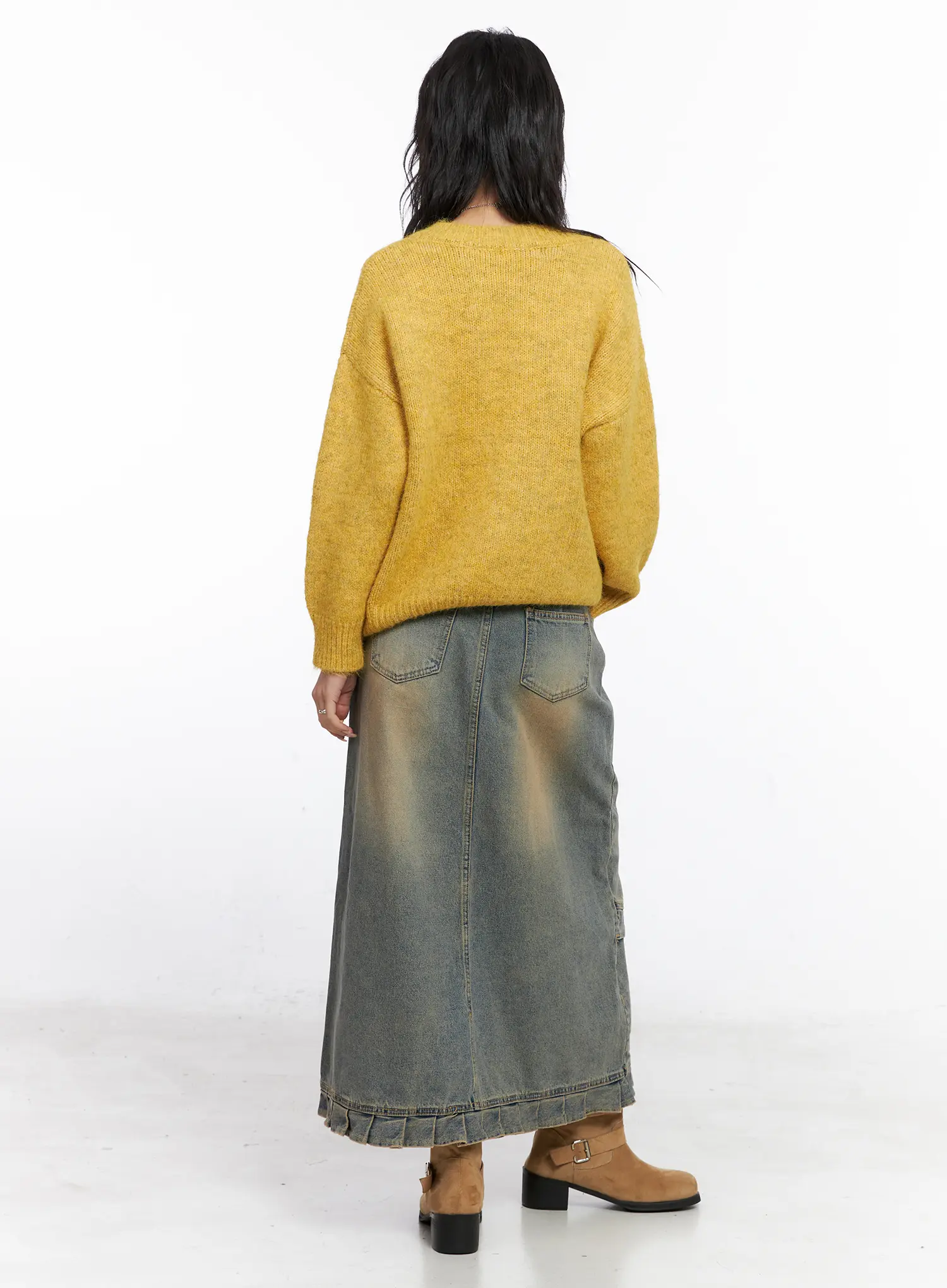 Asymmetric Ruffled Denim Maxi Skirt CO507 - Image 8