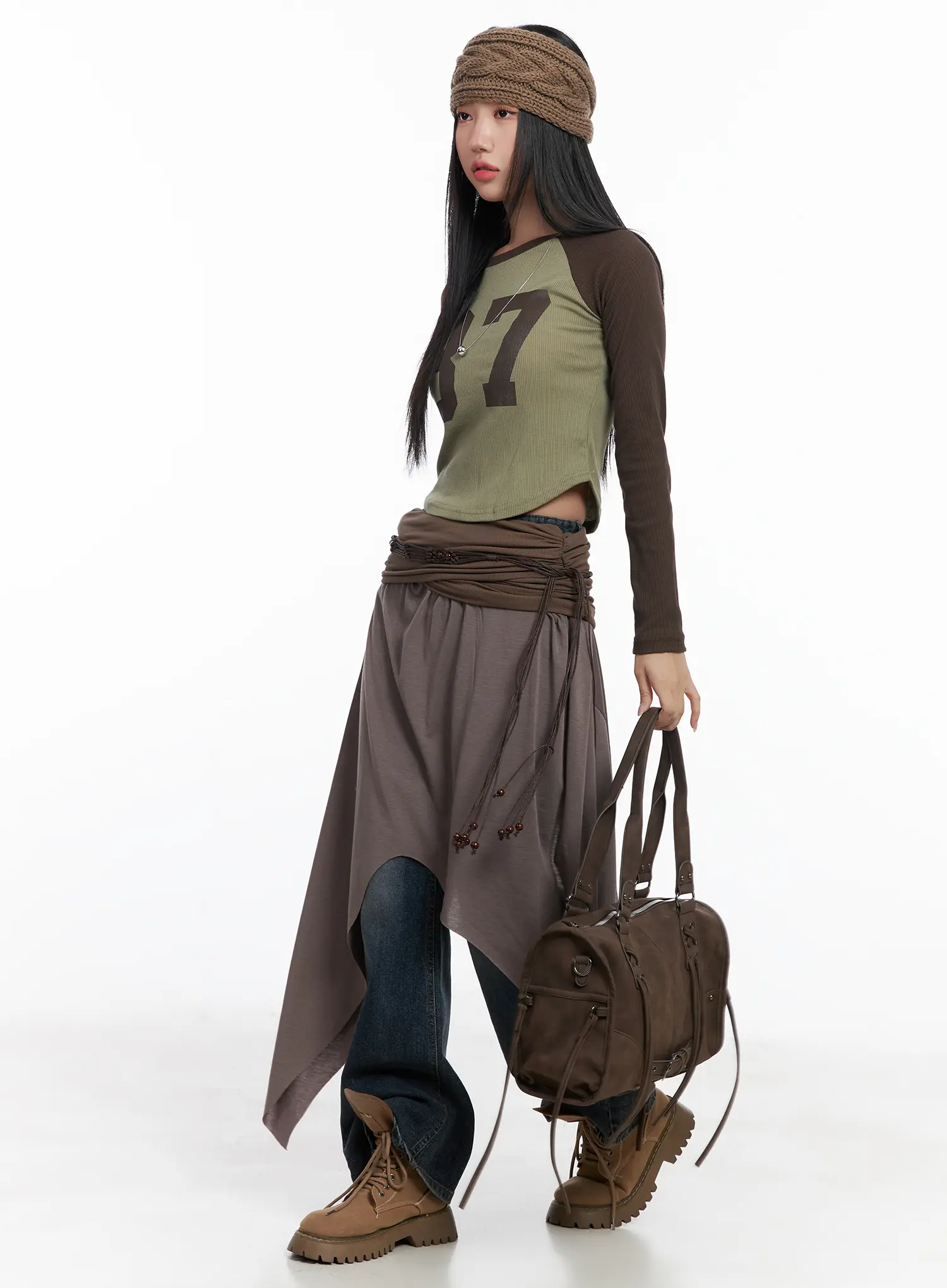Asymmetric Shirred Maxi Skirt CJ515