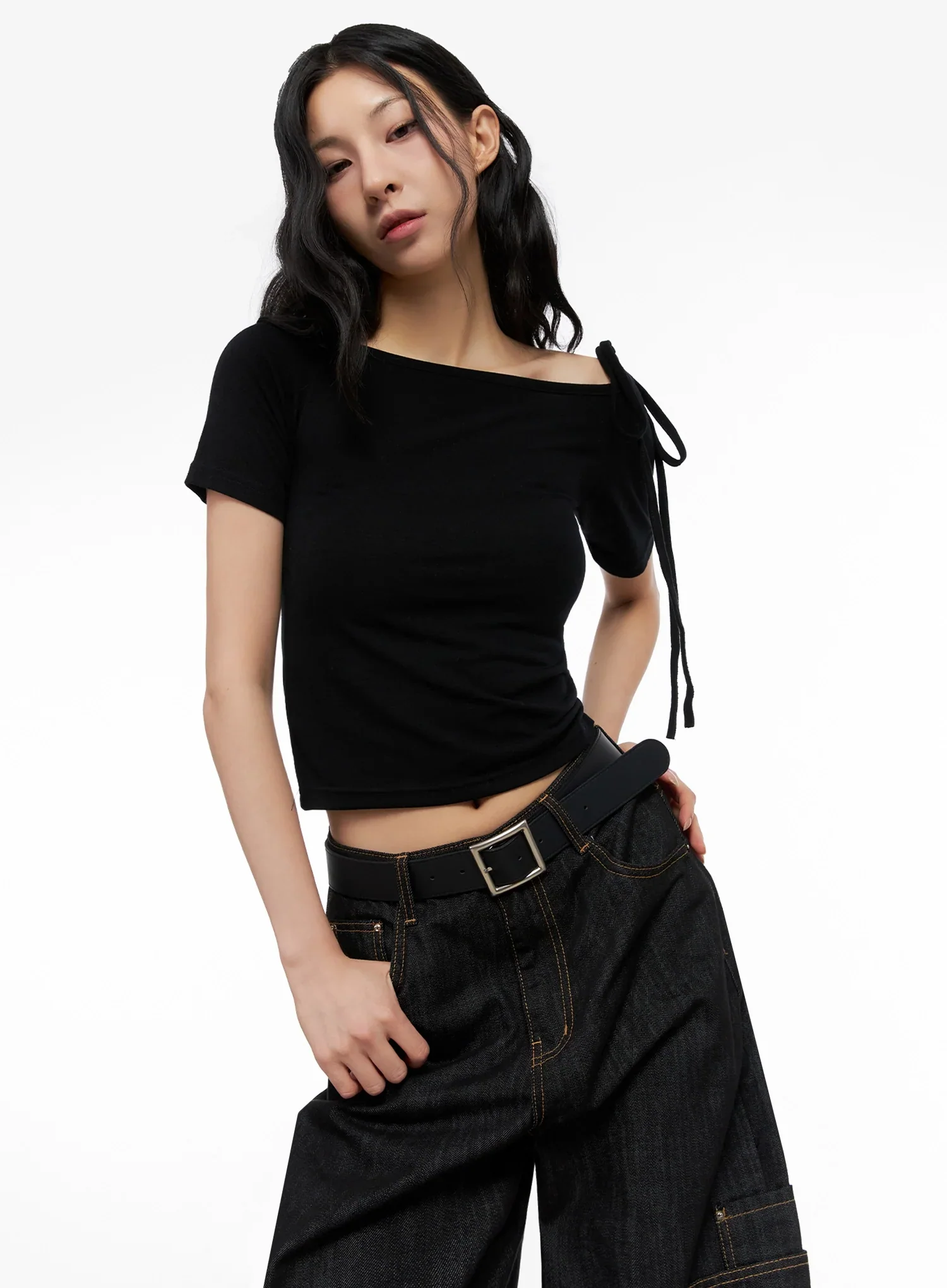 Asymmetric Shoulder-Tie T-Shirt IG508 - Image 16