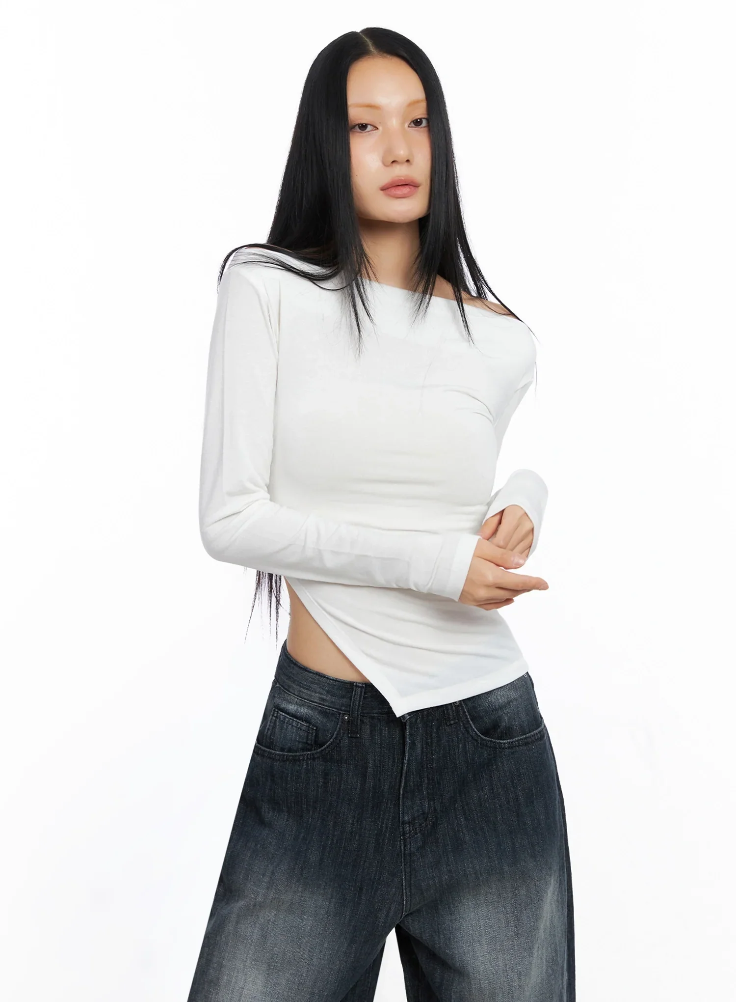 Asymmetric Side-Slit Off-Shoulder Top IO517 - Image 4