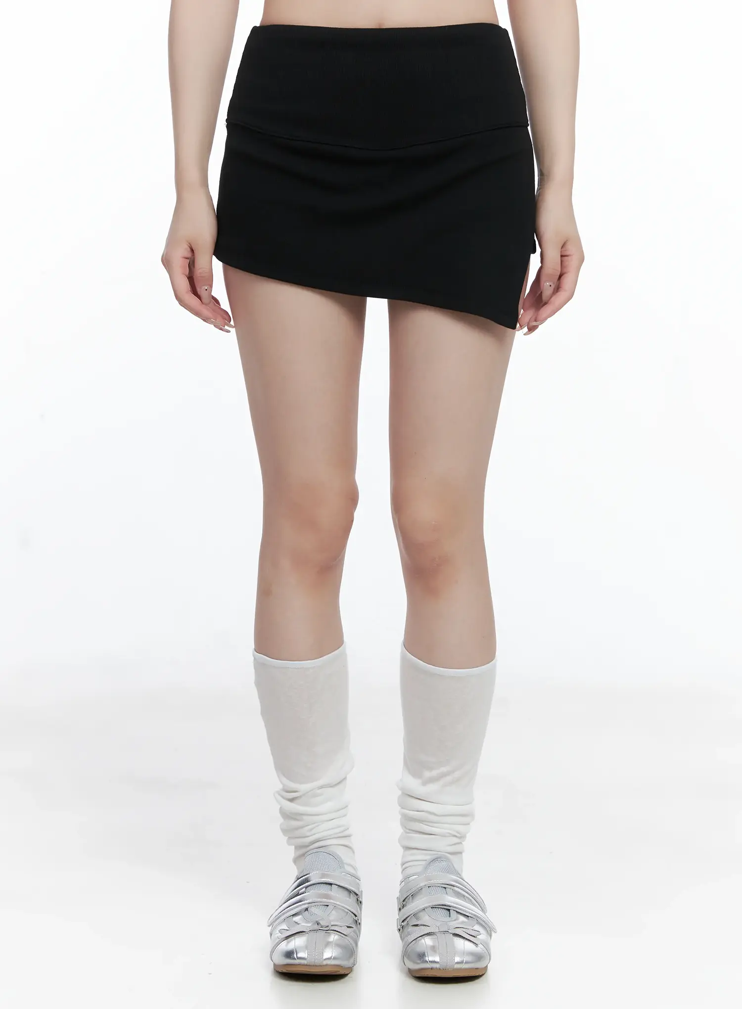 Asymmetric Slit Ribbed Mini Skirt CS501 - Image 7