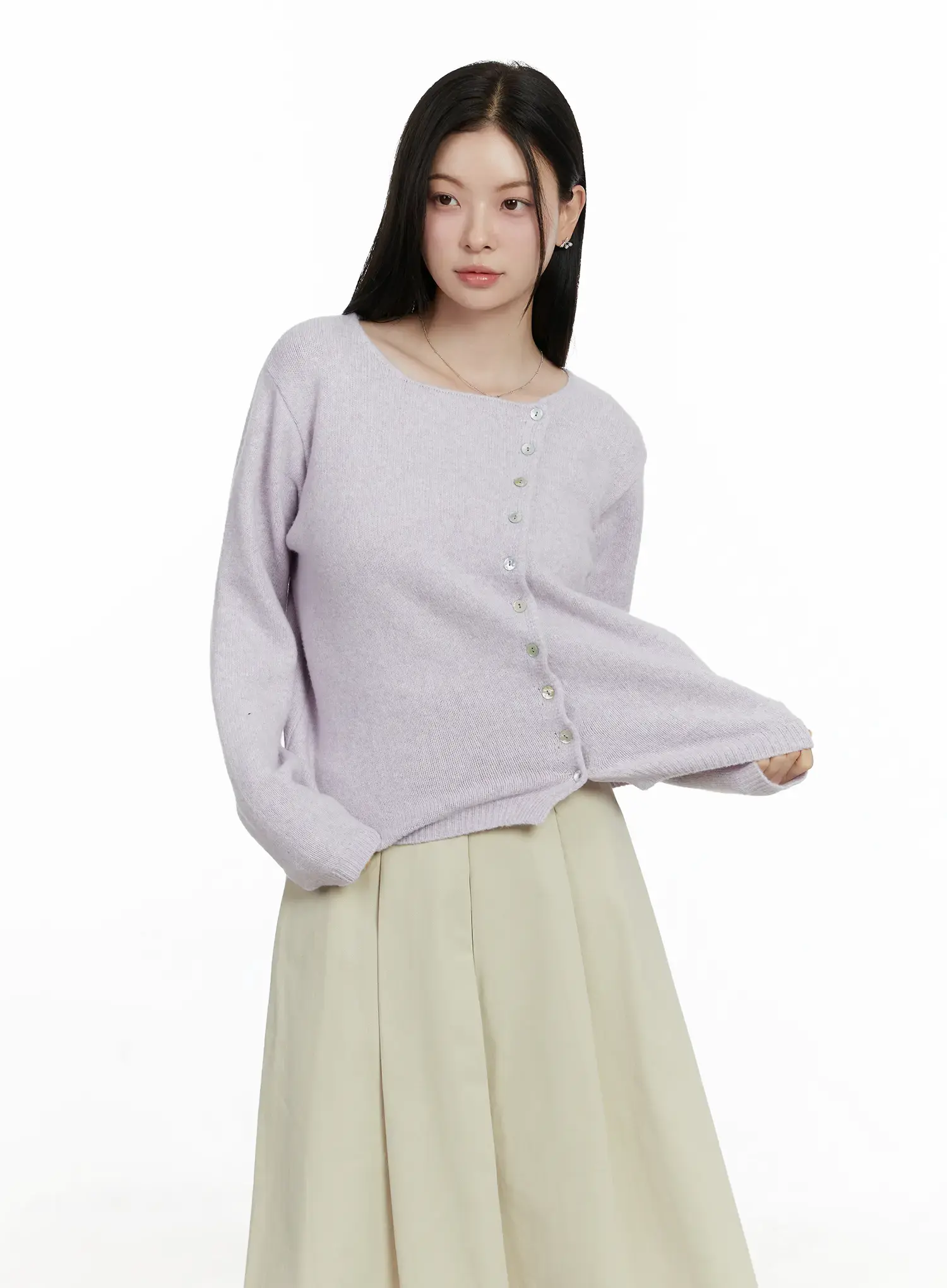 Asymmetrical Button Long Cardigan F502 - Image 2
