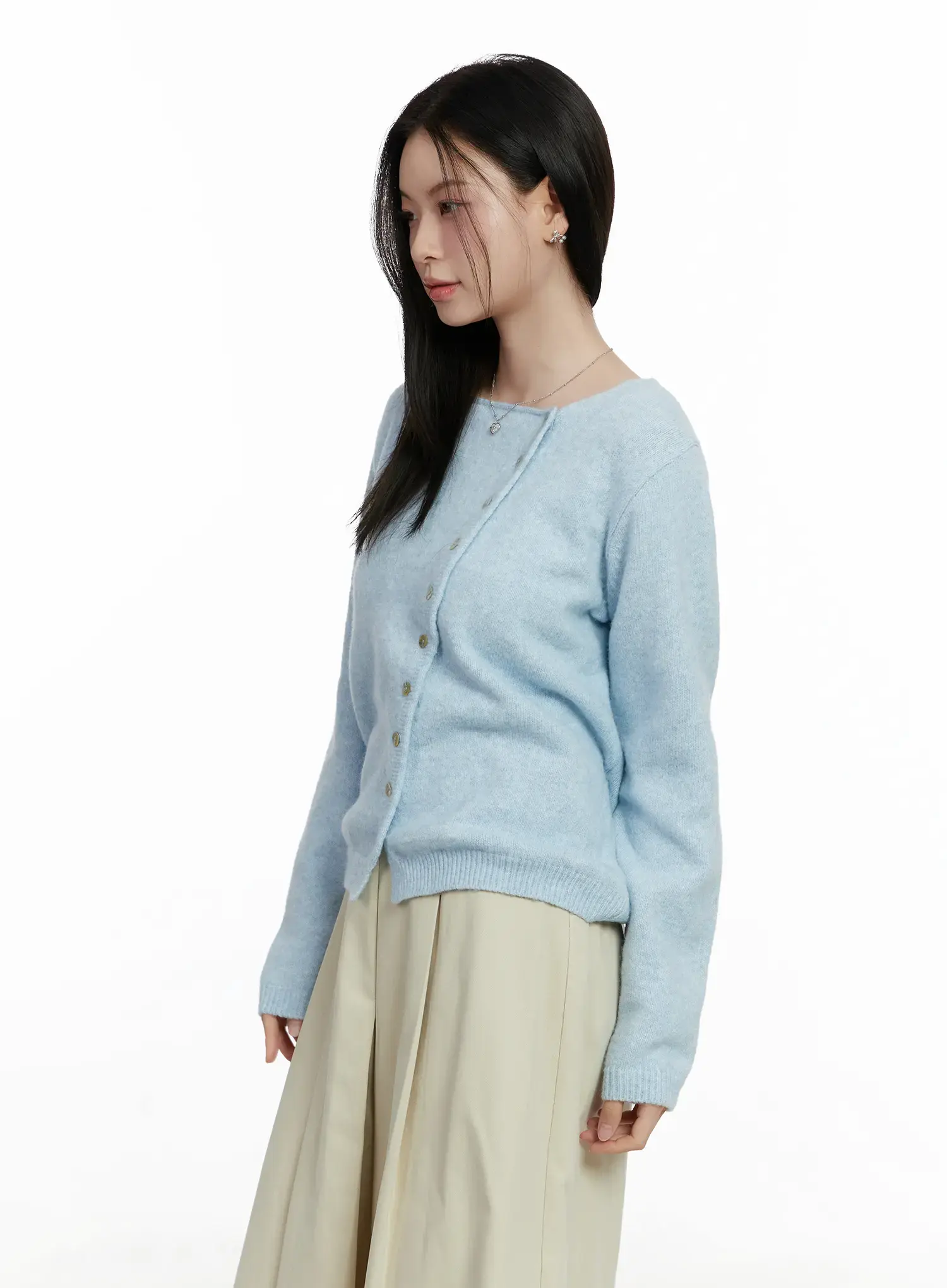 Asymmetrical Button Long Cardigan F502 - Image 6