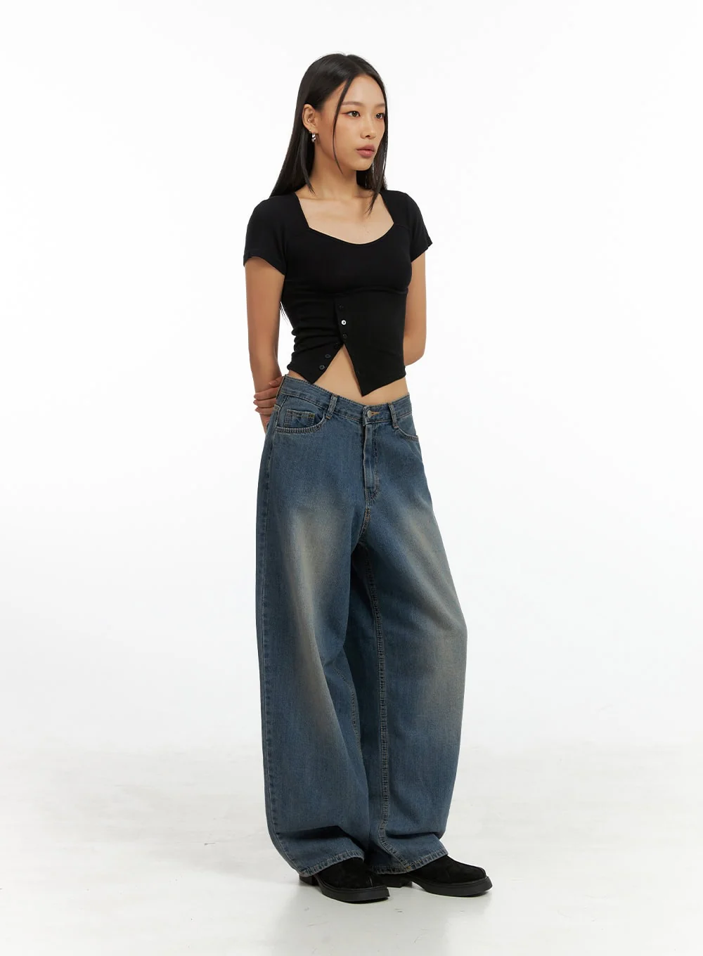 Asymmetrical Buttoned Square Neck Crop Top IG405 - Image 5