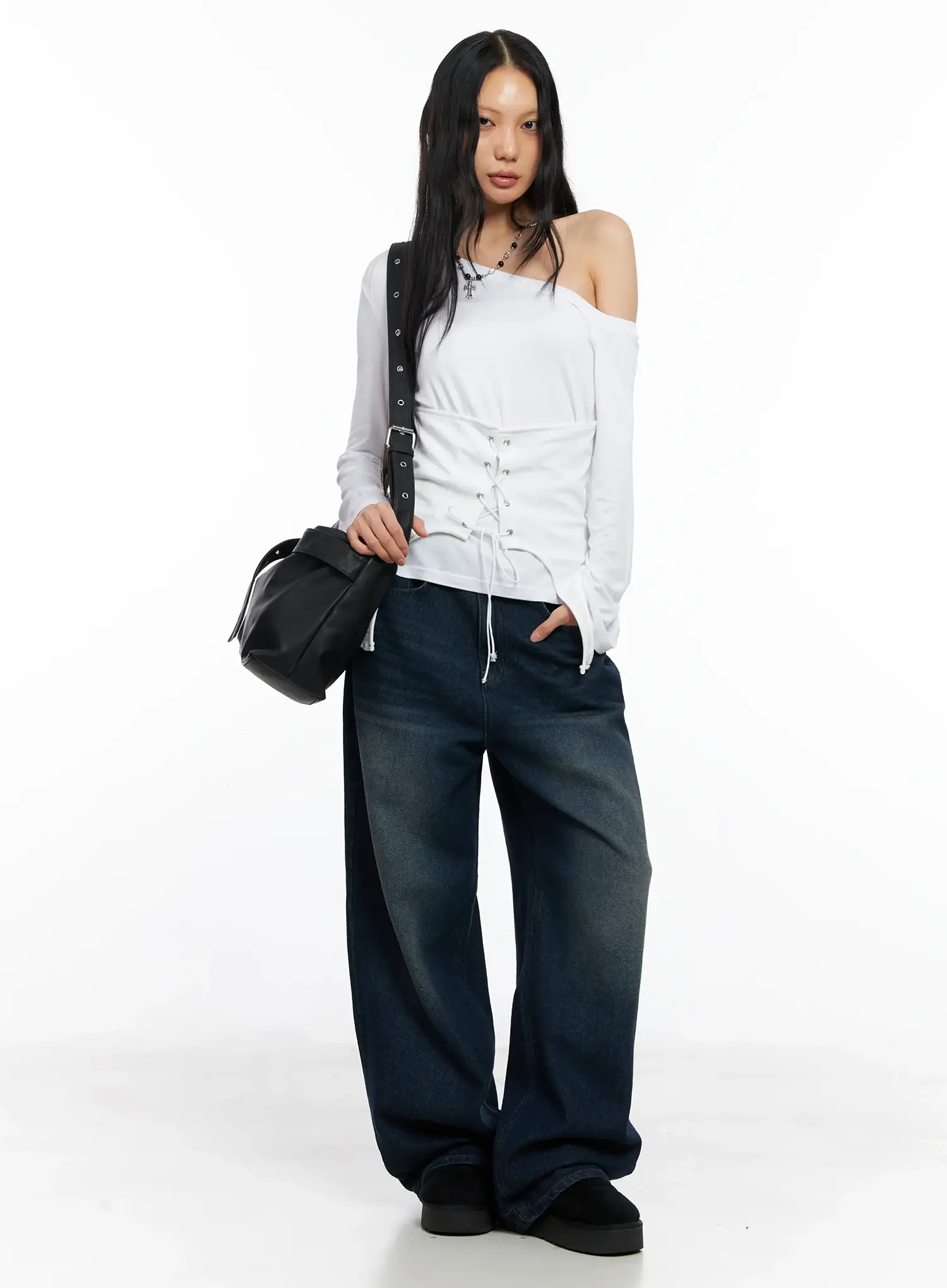 Asymmetrical Corset Long Sleeve Tee CO528 - Image 2