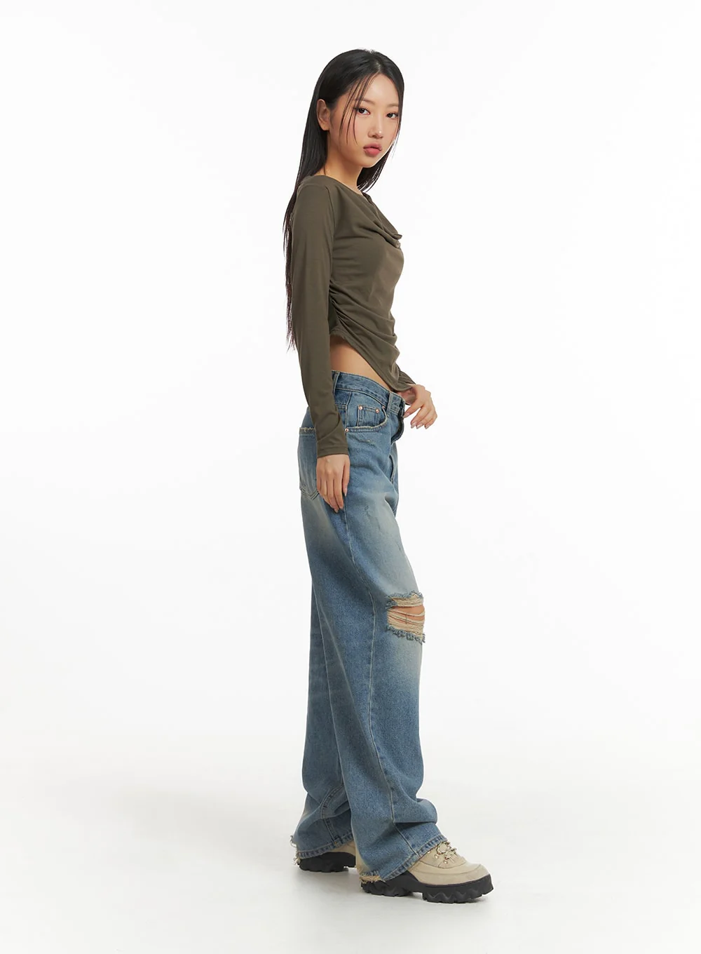 Asymmetrical Draped Crop Top CJ426 - Image 3