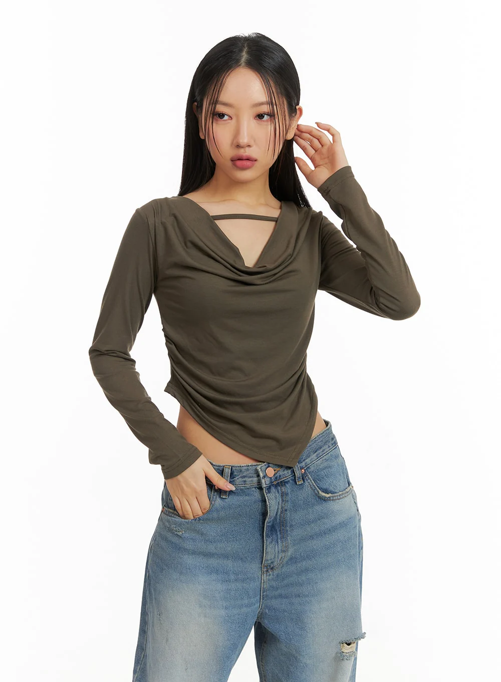 Asymmetrical Draped Crop Top CJ426 - Image 4