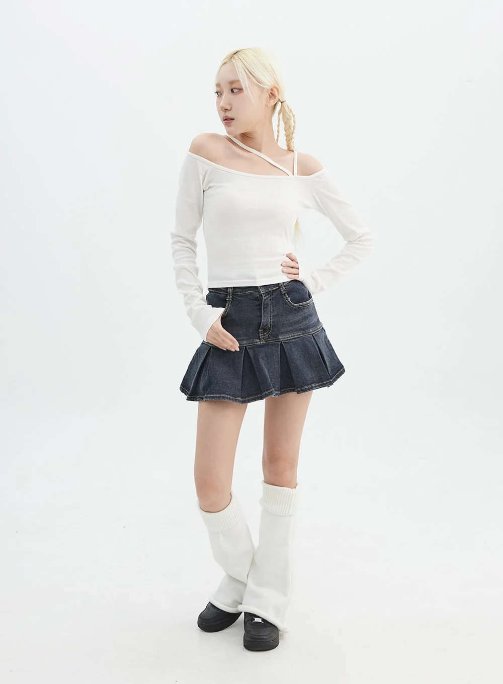 Asymmetrical Neck Off Shoulder Crop Tee IN327 - Image 2