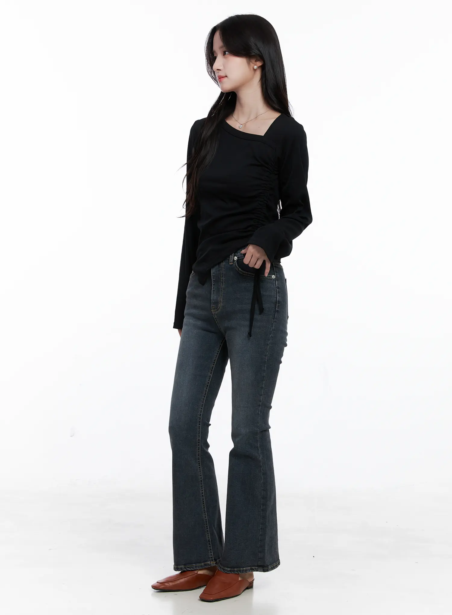 Asymmetrical Neck Ruched Top CS523 - Image 5