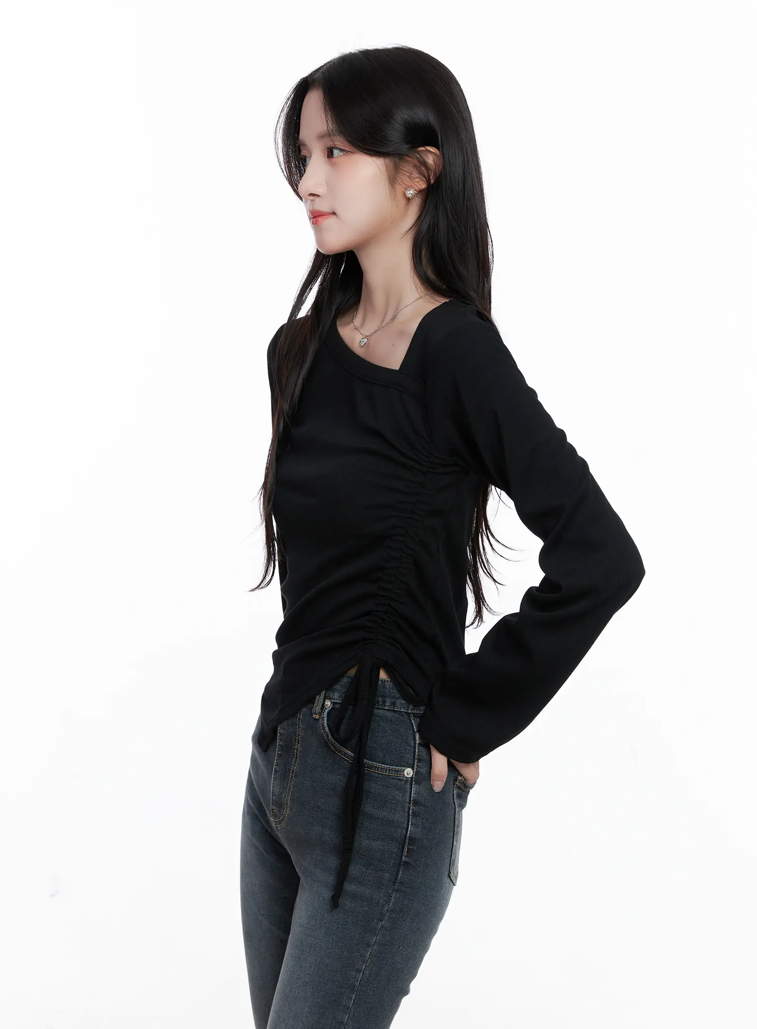 Asymmetrical Neck Ruched Top CS523 - Image 6