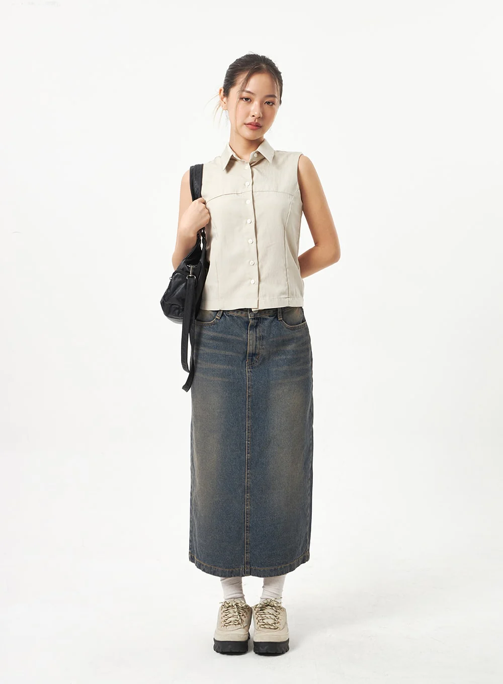 Back Slit Denim Maxi Skirt CD23 - Image 4