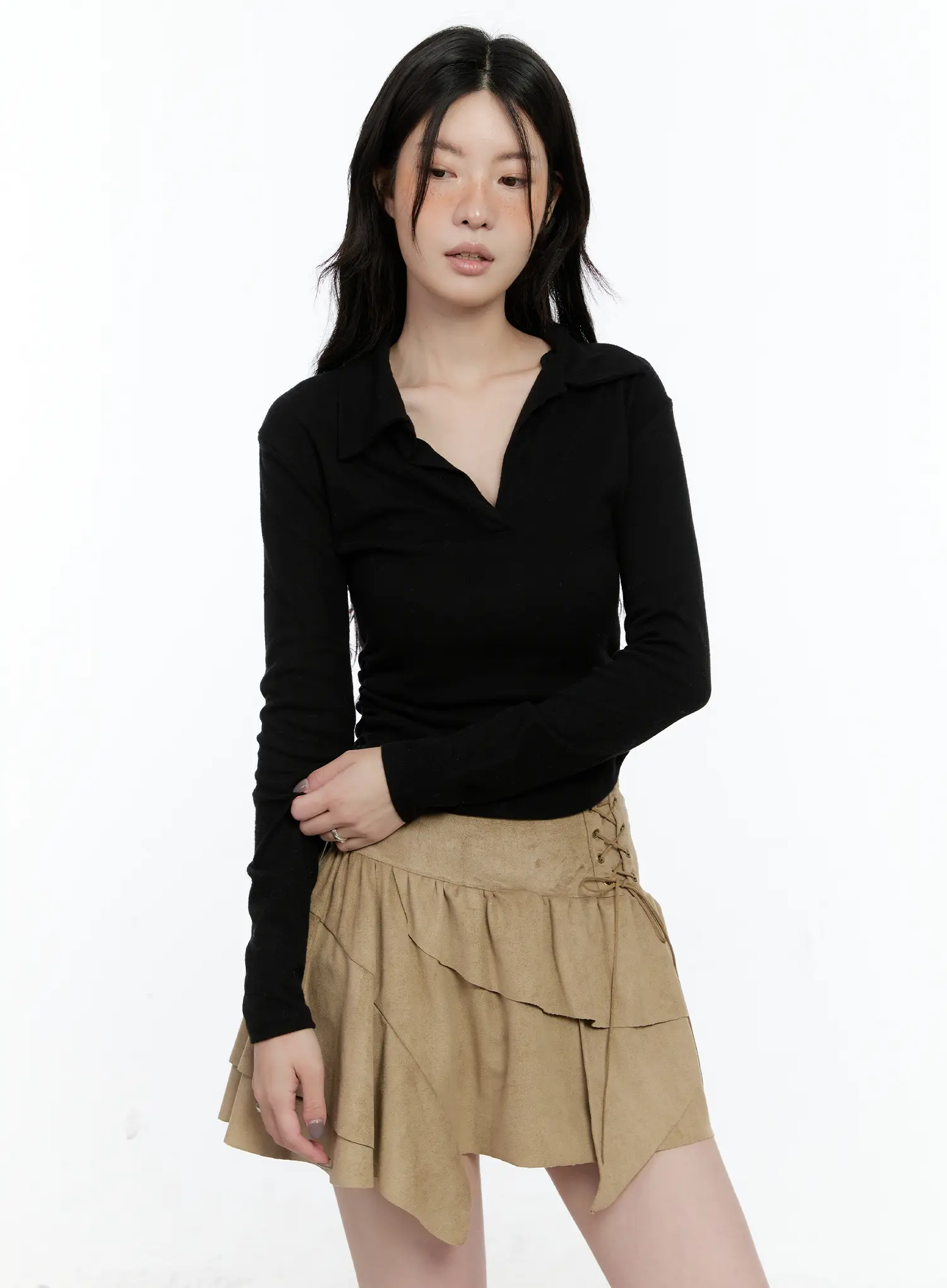 Basic Polo Neck Long Sleeve Top CN517