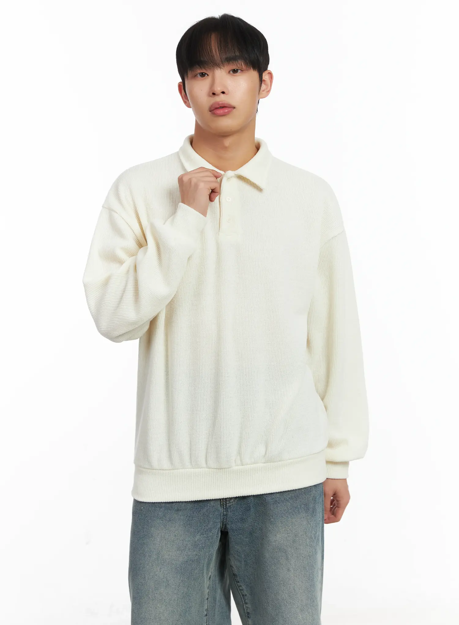 Basic Ribbed Polo Long Sleeve Top ID515