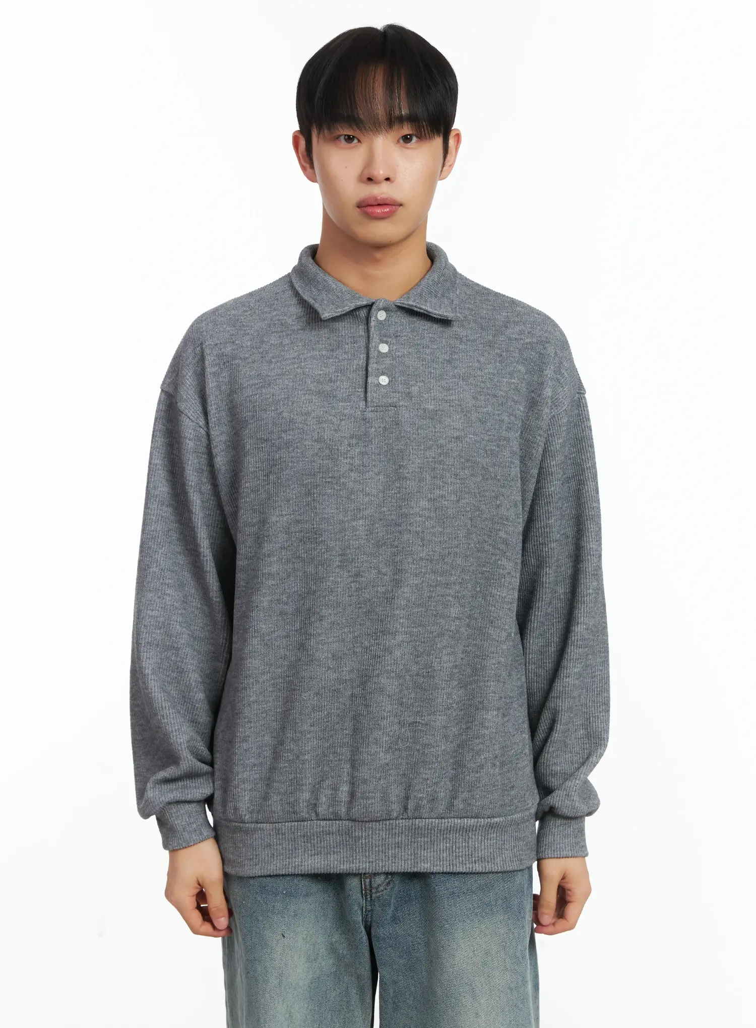 Basic Ribbed Polo Long Sleeve Top ID515 - Image 10