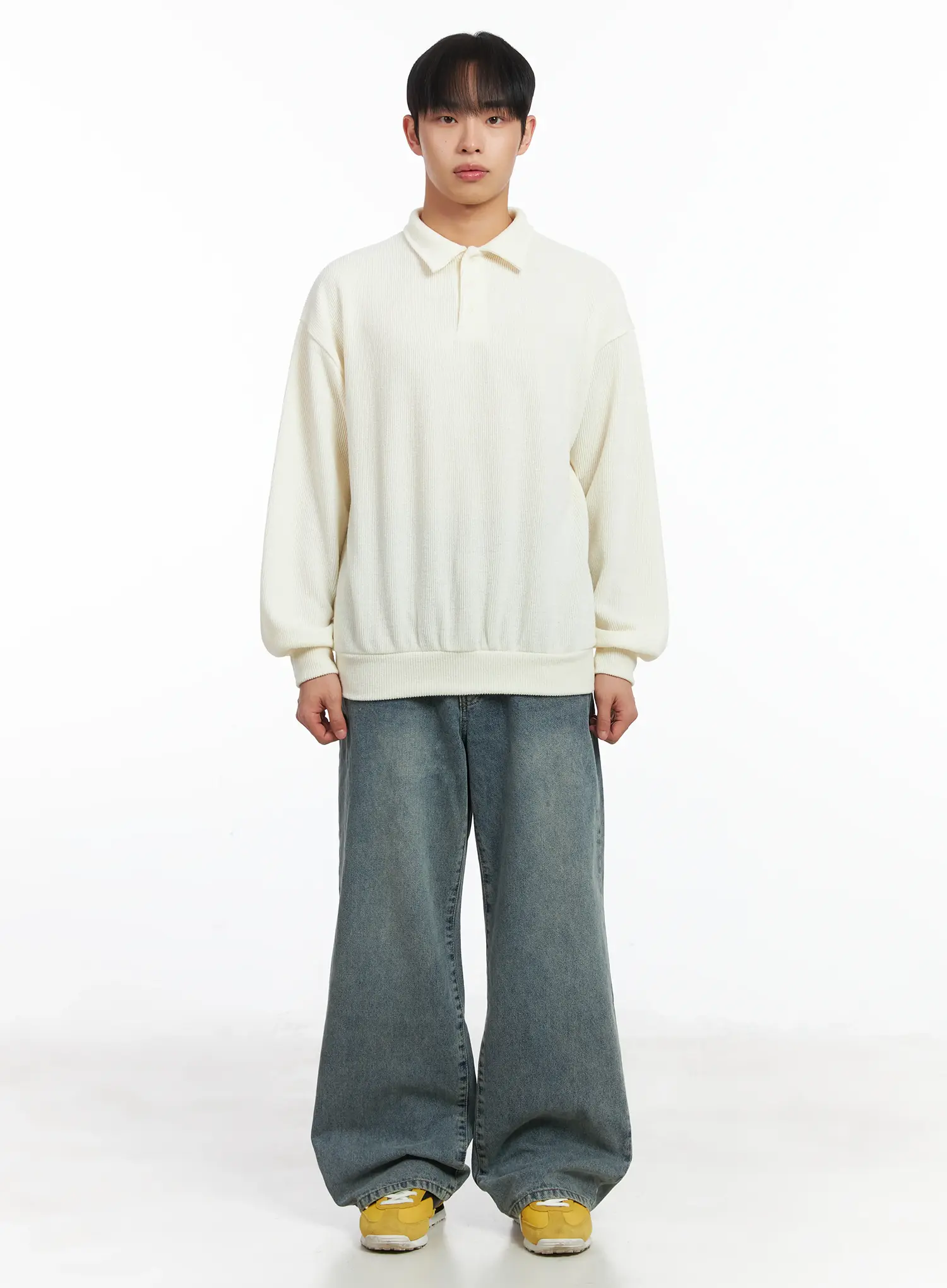 Basic Ribbed Polo Long Sleeve Top ID515 - Image 3