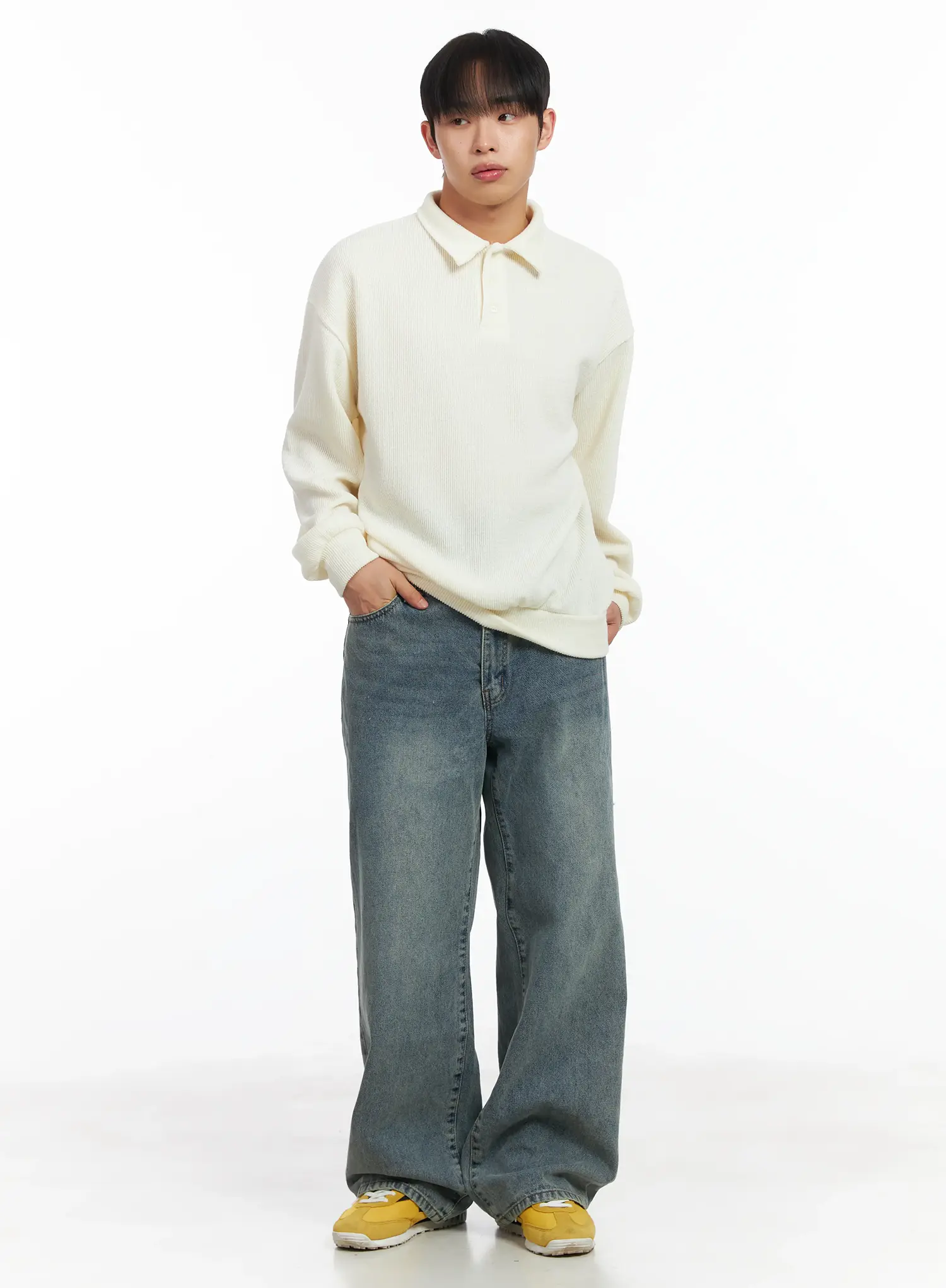 Basic Ribbed Polo Long Sleeve Top ID515 - Image 6