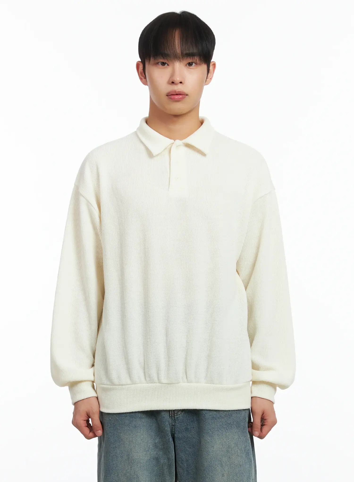 Basic Ribbed Polo Long Sleeve Top ID515 - Image 8