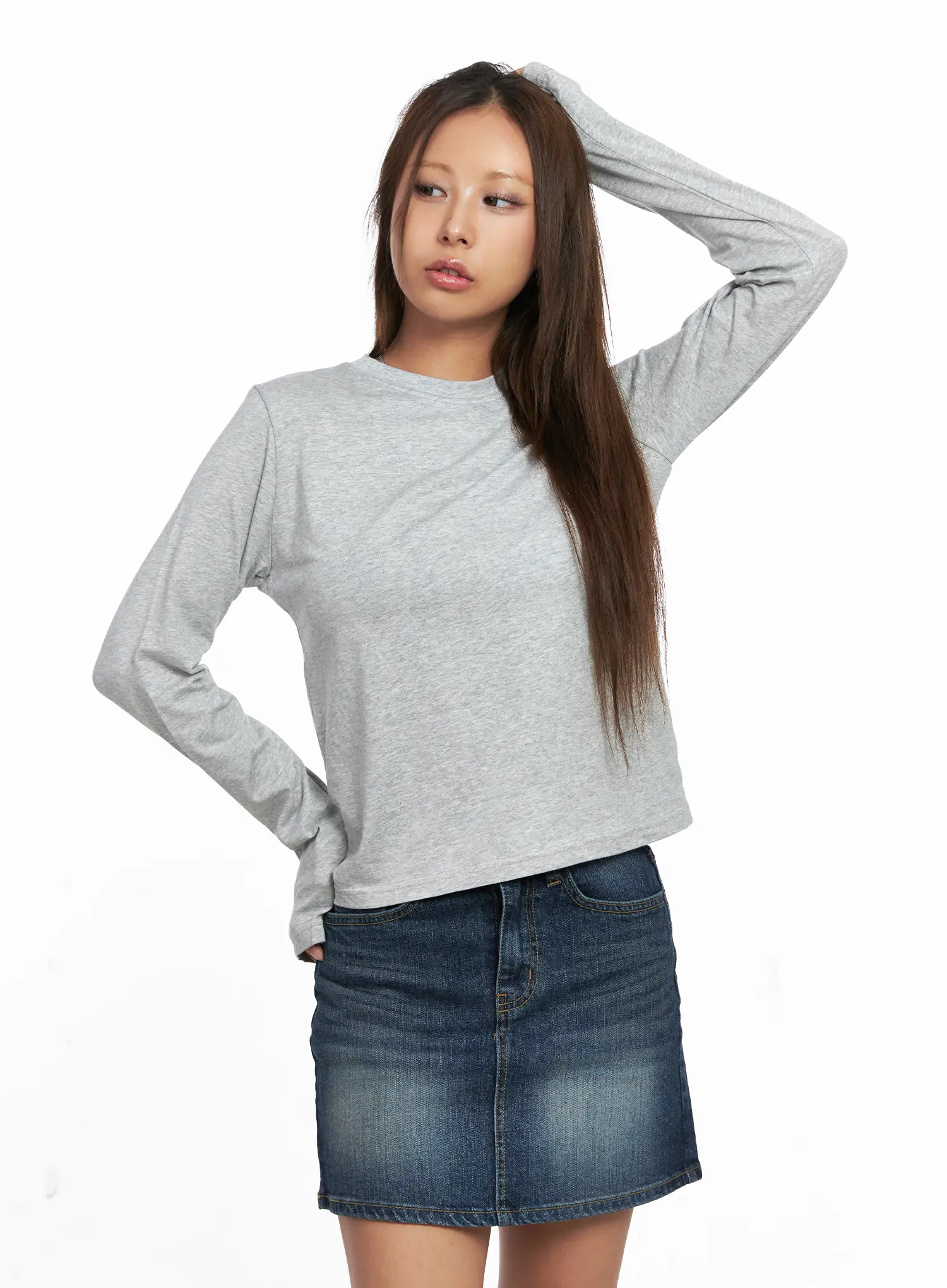 Basic Round Neck Cropped Long Sleeve Top CO513 - Image 8