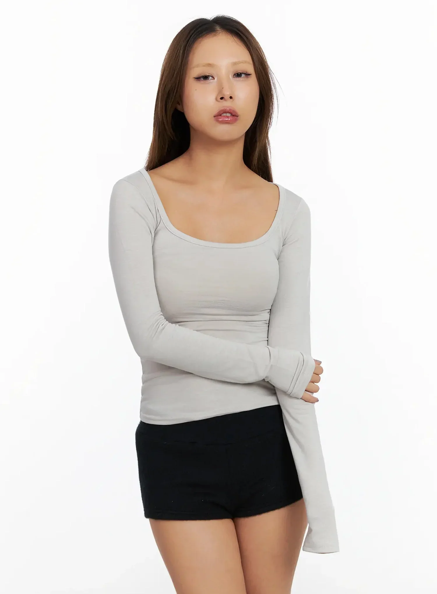 Basic Square-Neck Long Sleeve Top IN528 - Image 11