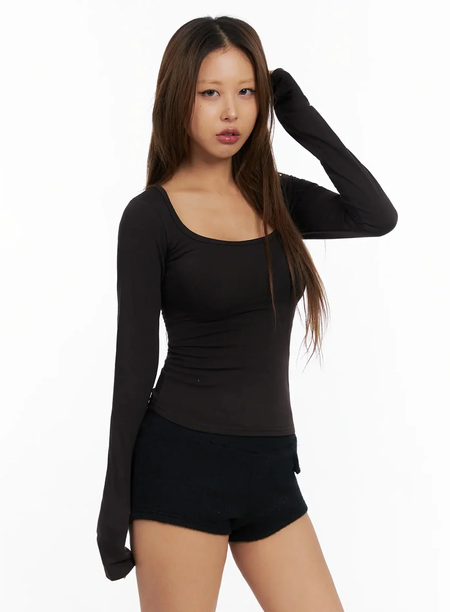 Basic Square-Neck Long Sleeve Top IN528 - Image 12