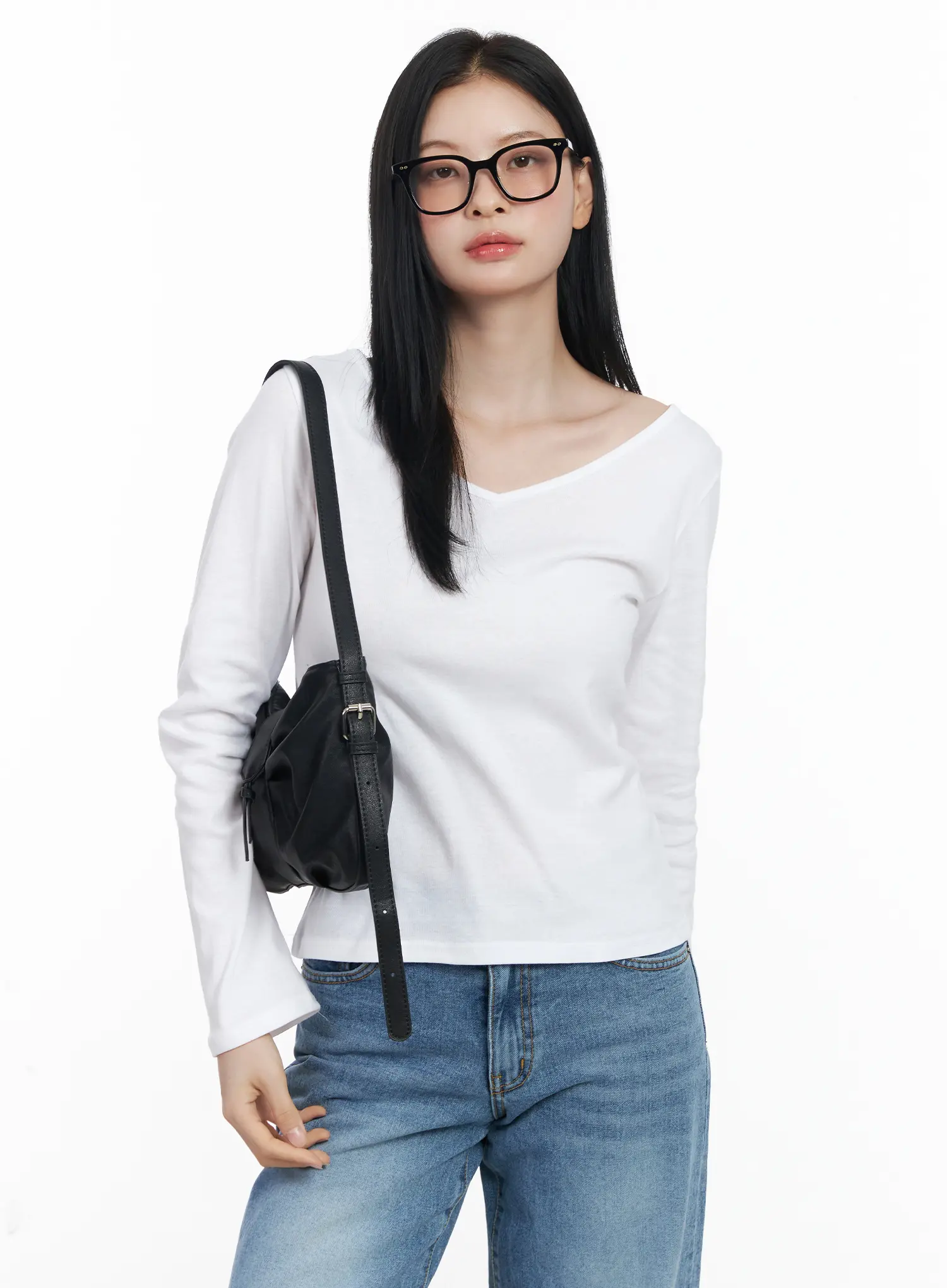 Basic V-Neck Long Sleeve Tee CJ519