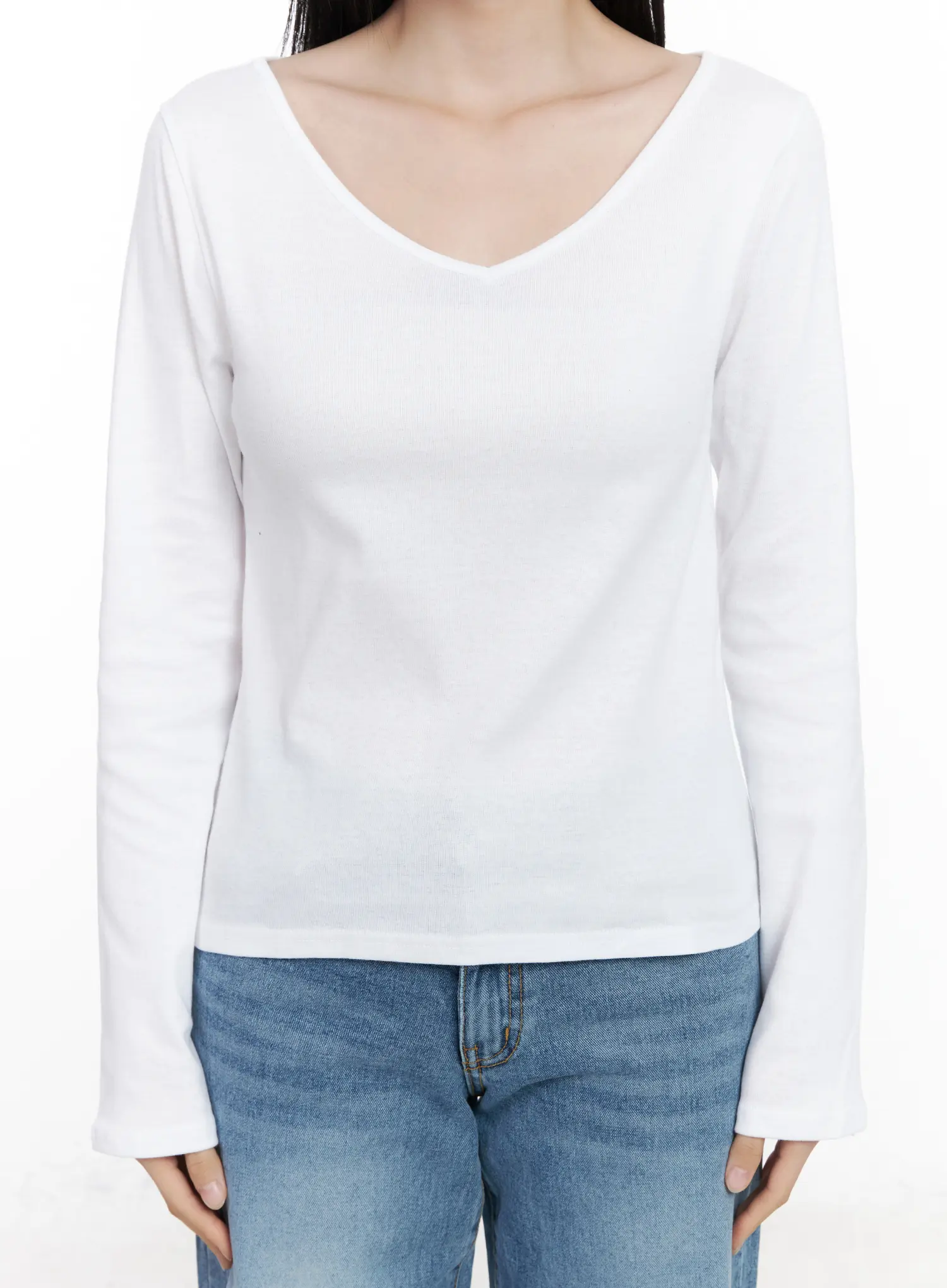 Basic V-Neck Long Sleeve Tee CJ519 - Image 8