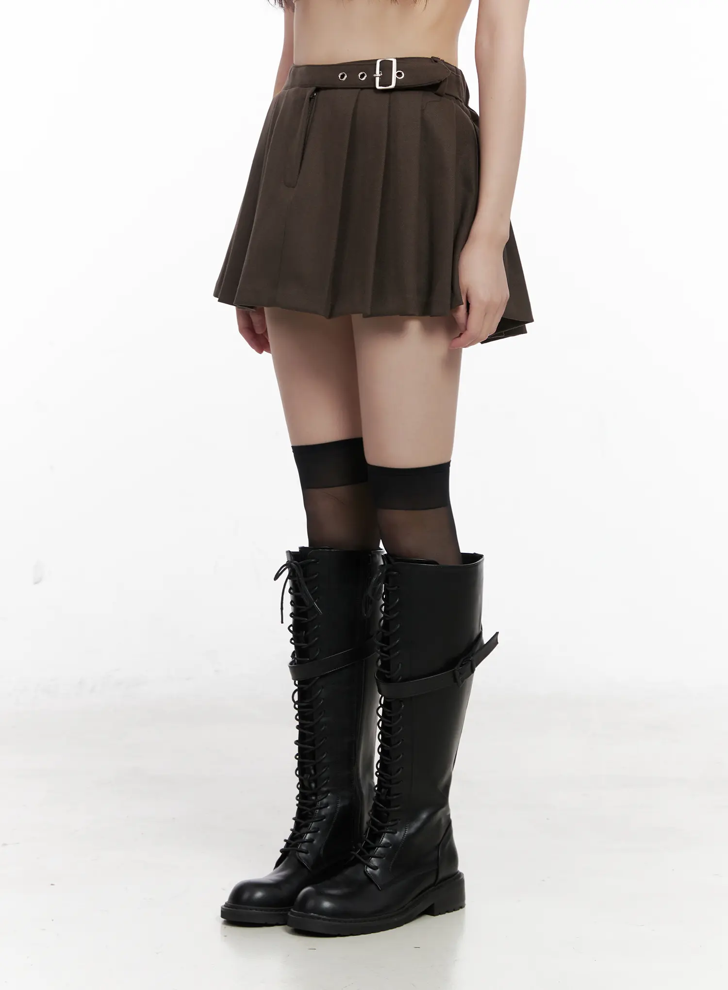 Belt Detail Pleated Mini Skirt CN510 - Image 10
