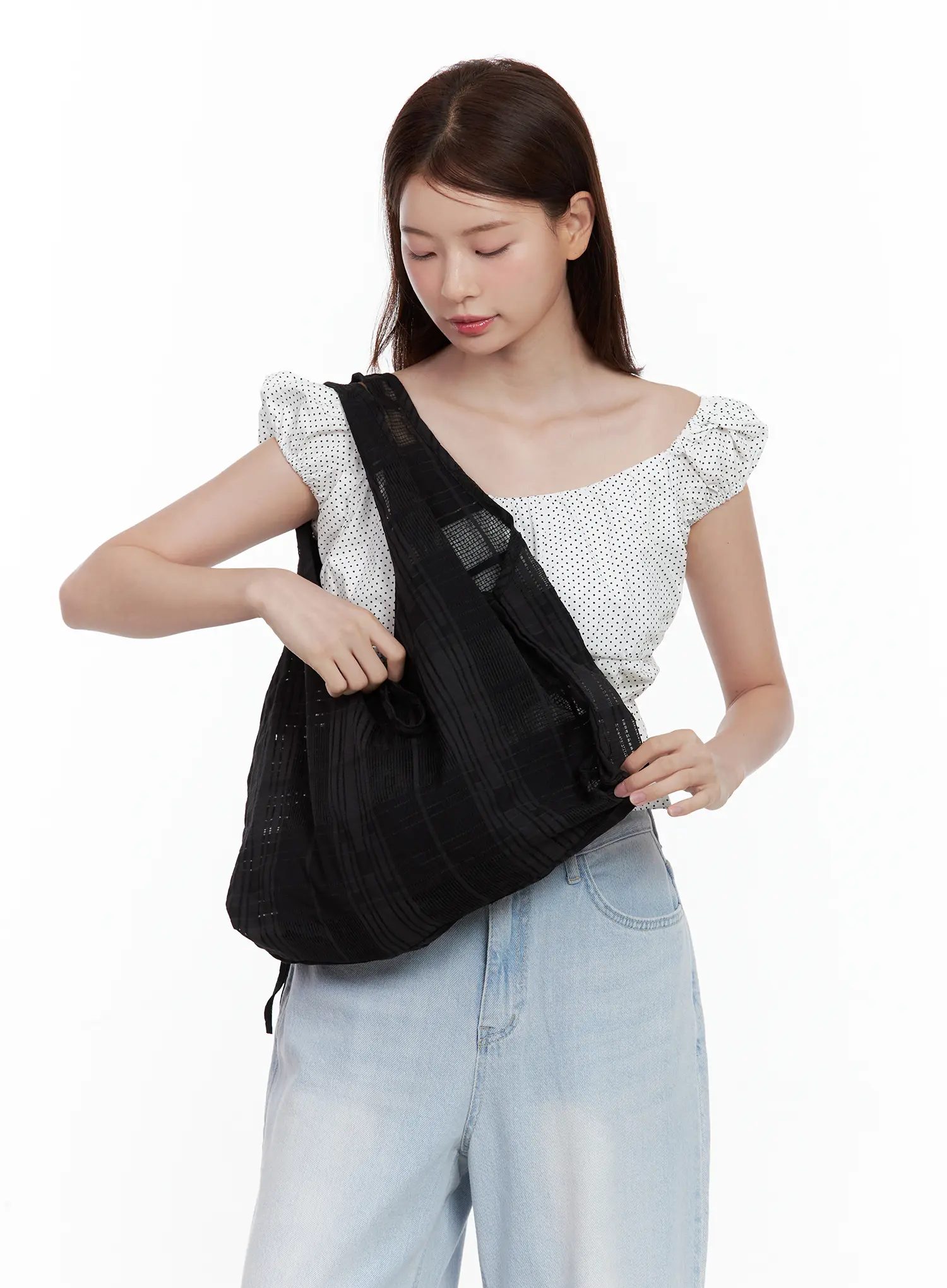 Black Mesh Plaid Shoulder Bag CL502 - Image 2