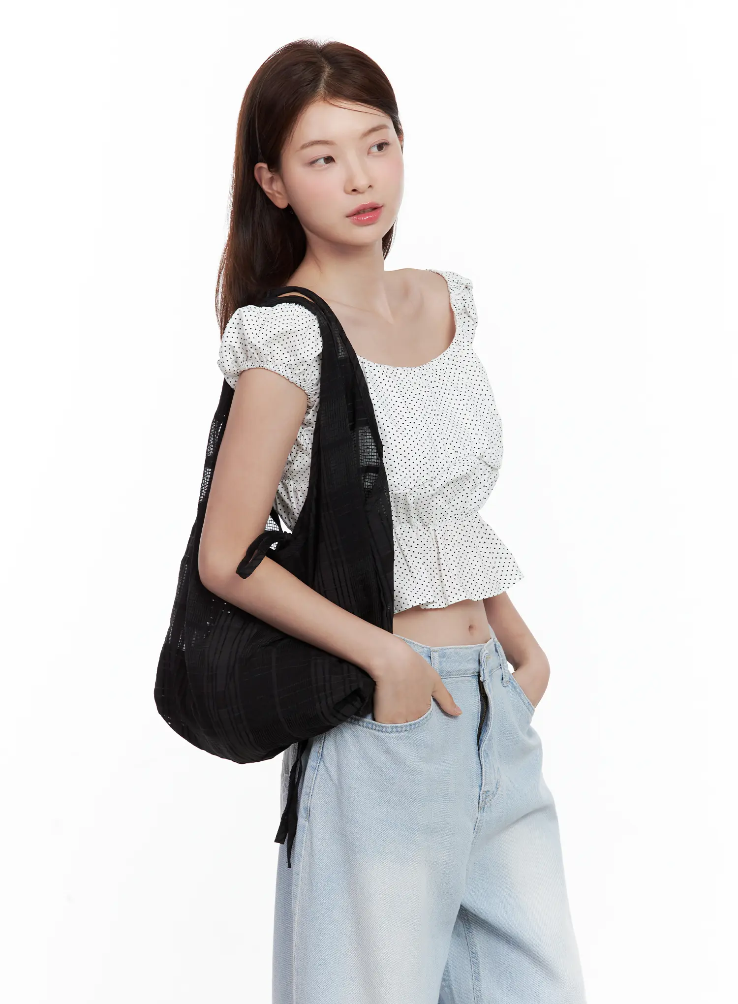 Black Mesh Plaid Shoulder Bag CL502 - Image 6