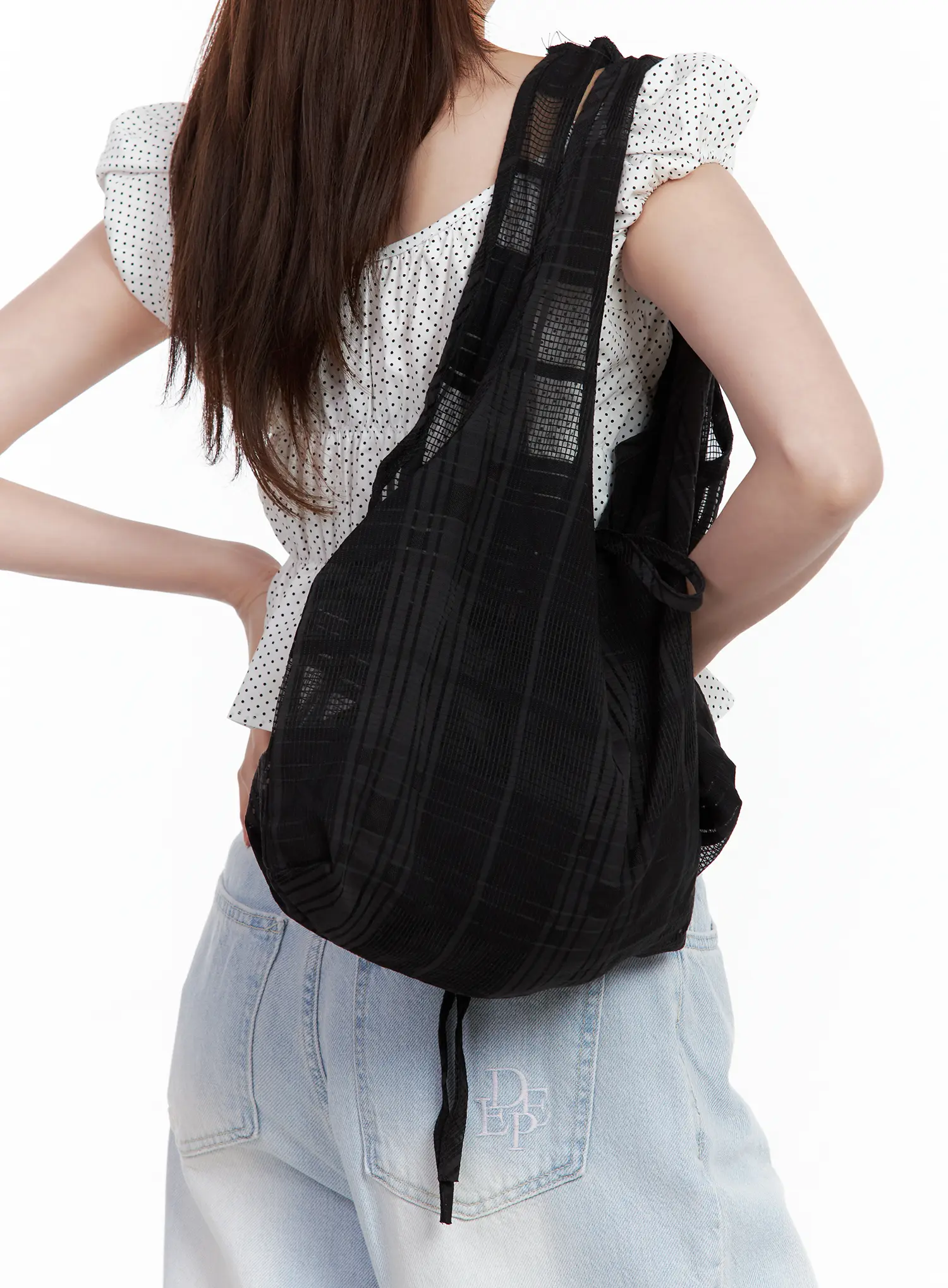 Black Mesh Plaid Shoulder Bag CL502 - Image 8