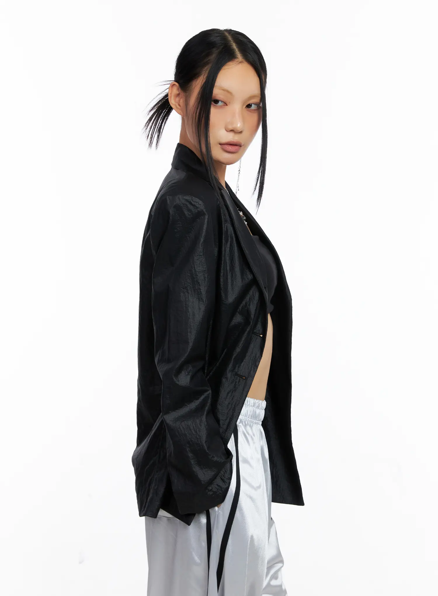 Black Nylon Slim Fit Jacket CS511 - Image 8