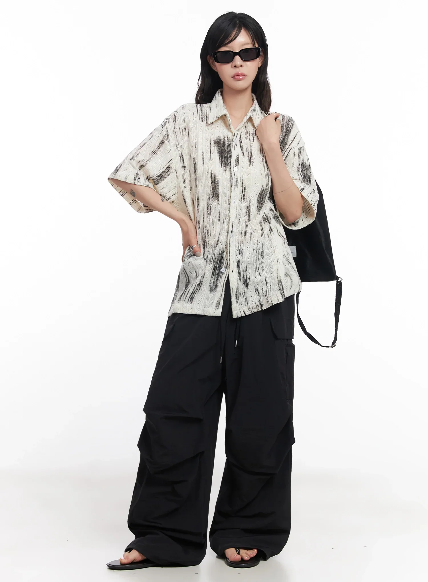 Black Utility Wide-Fit Cargo Pants IC503 - Image 16