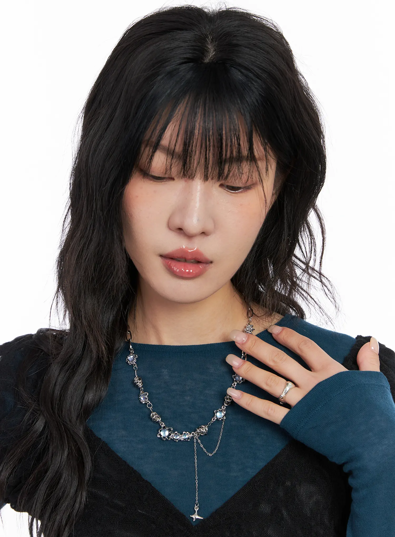 Blue Cubic Twist Necklace CC1809 - Image 2