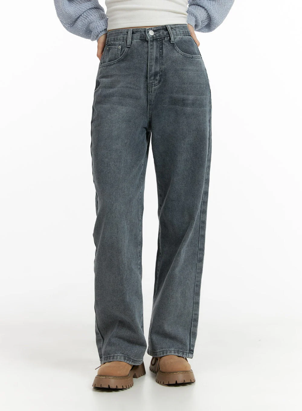Blue Washed Straight Jeans OM408 - Image 2