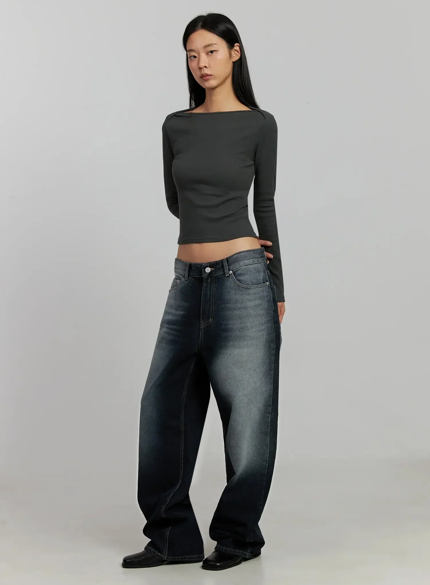 Boat Neck Long Sleeve Top IJ505 - Image 3