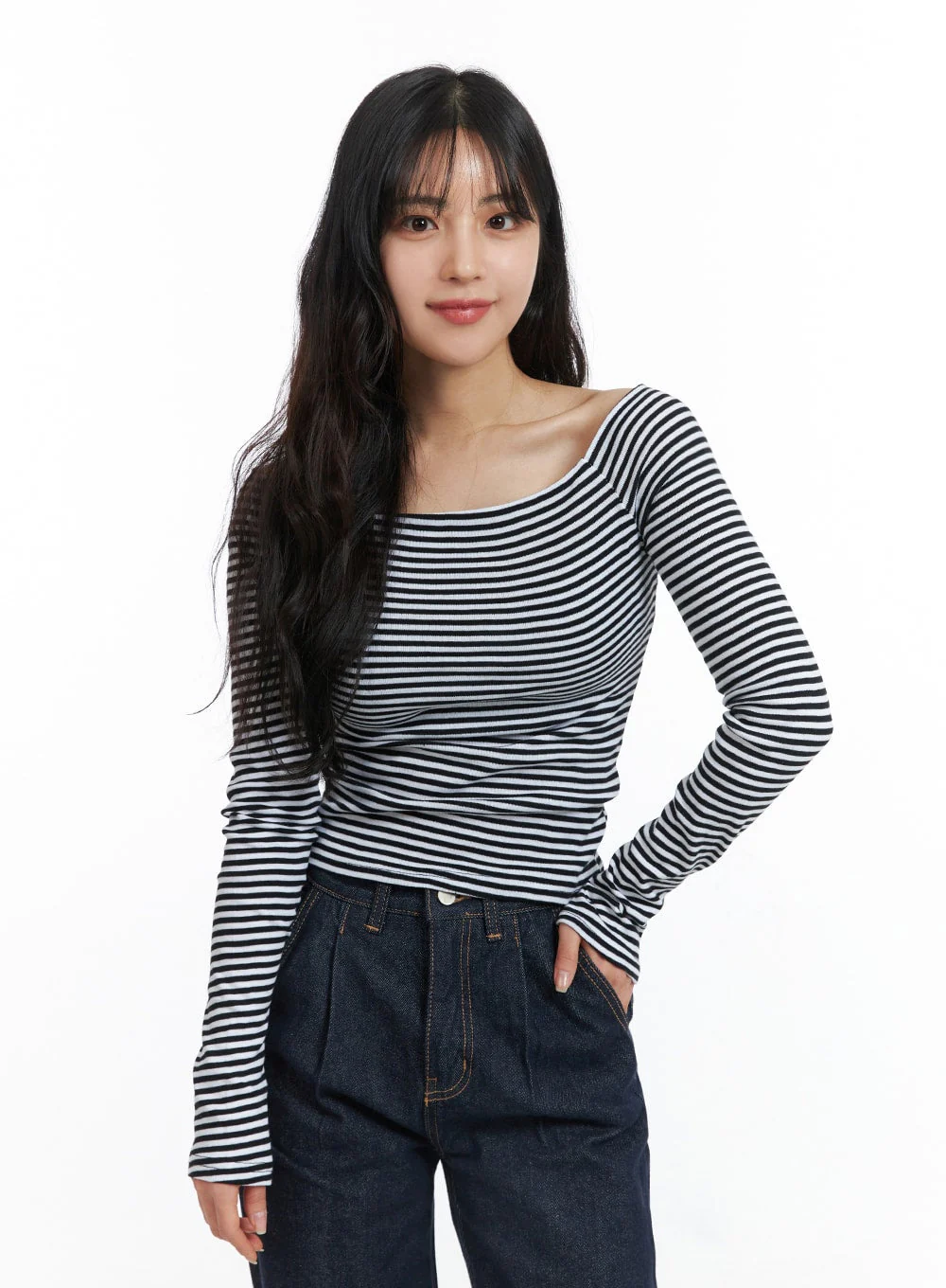 Boat Neck Stripe Tee OJ431 - Image 2